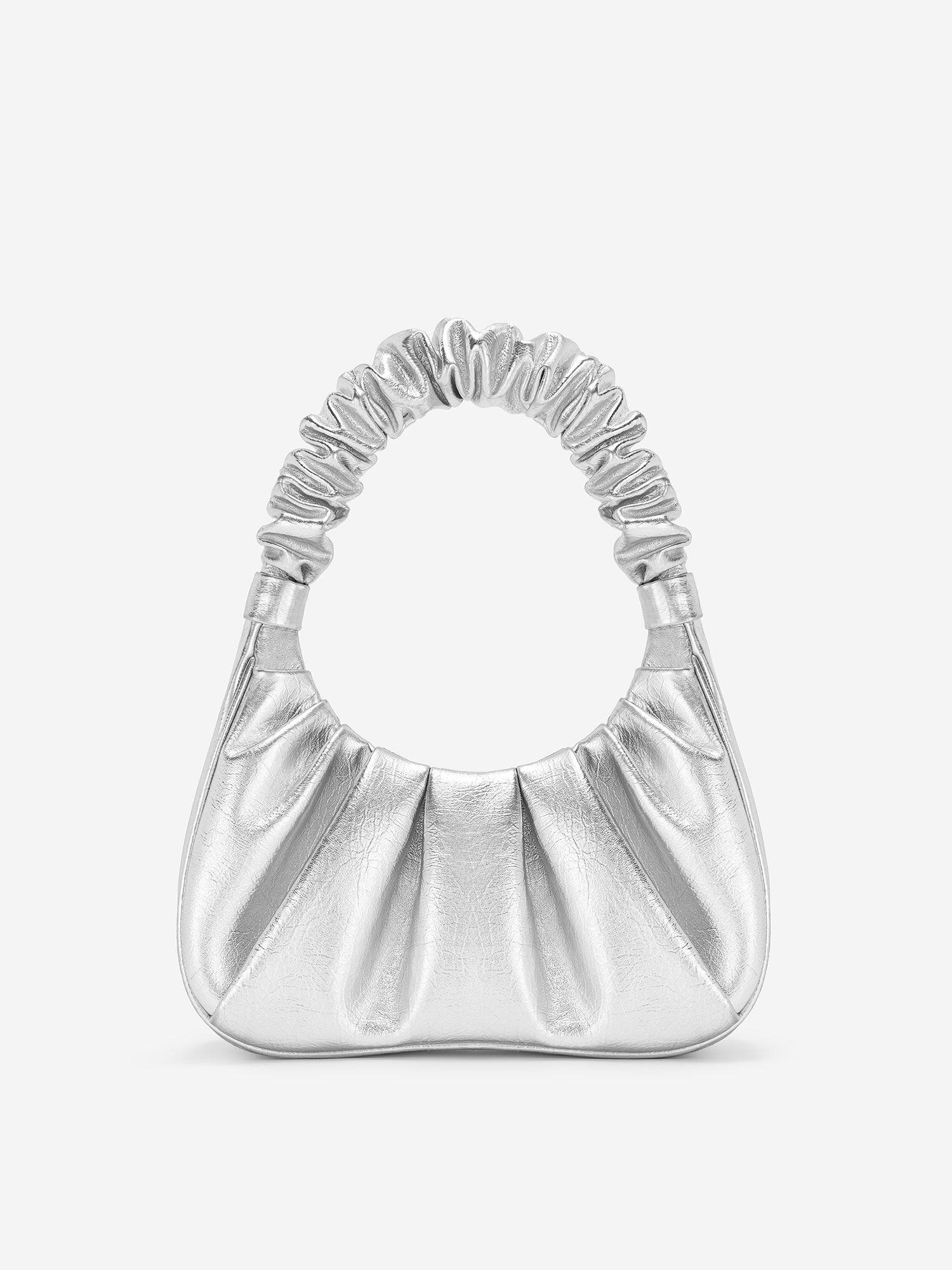 womens gabbi metallic ruched handbag - silver