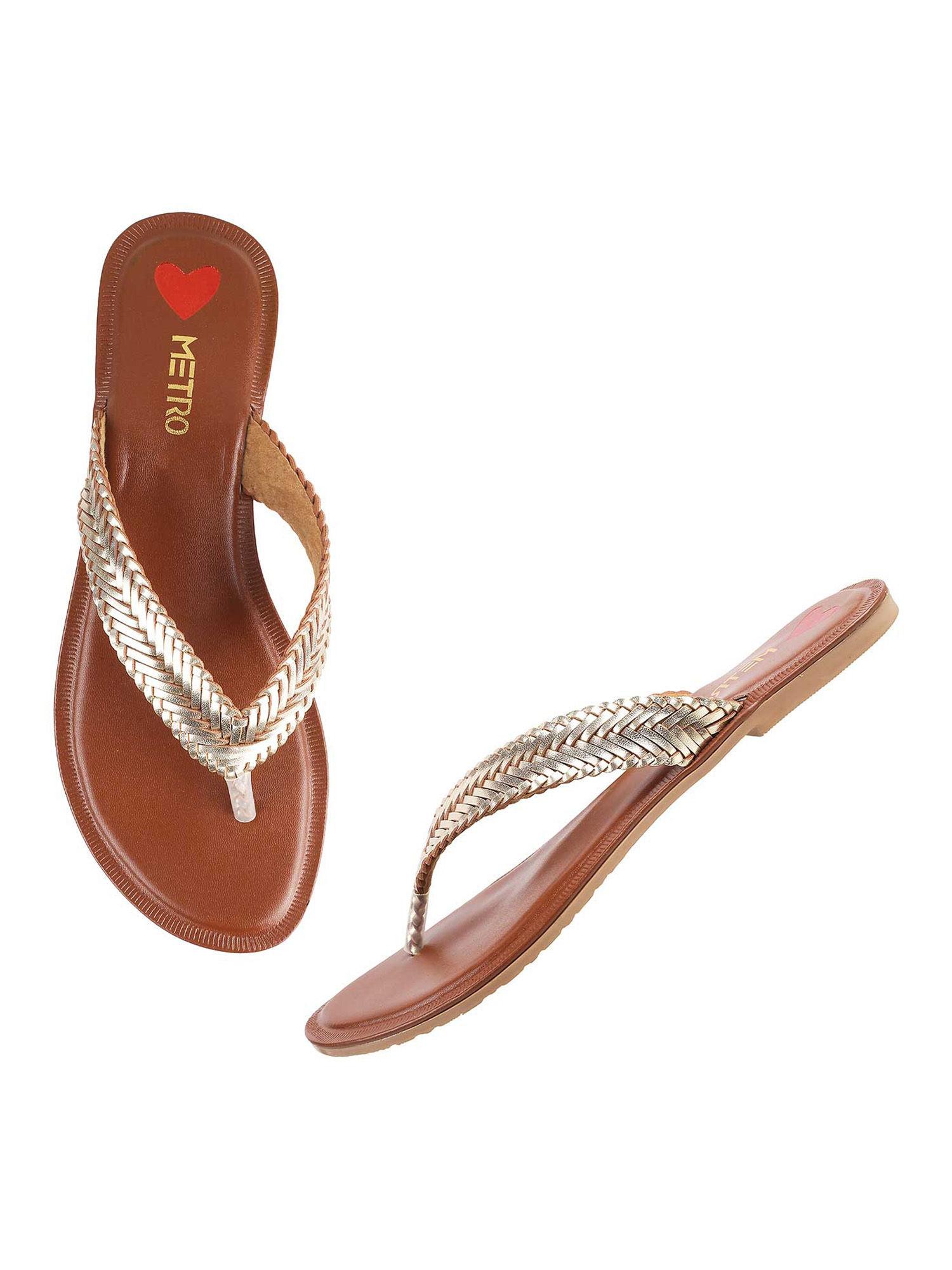 womens gold flat chappalsmetro solid gold slippers