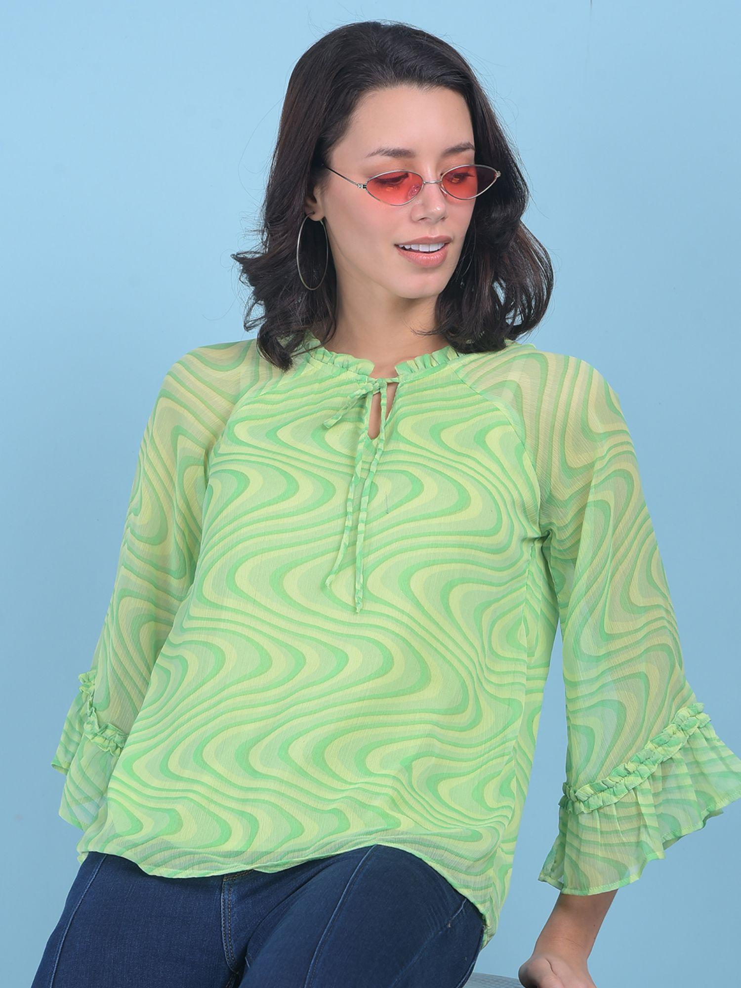 womens green abstract print top