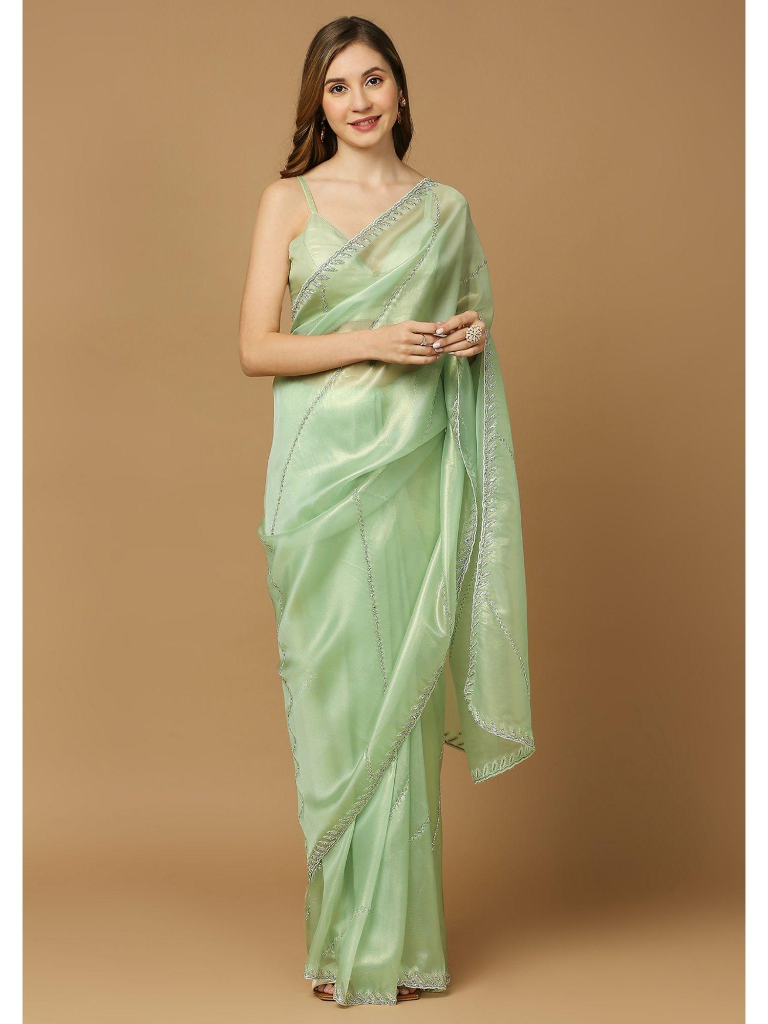 womens green embellished saree