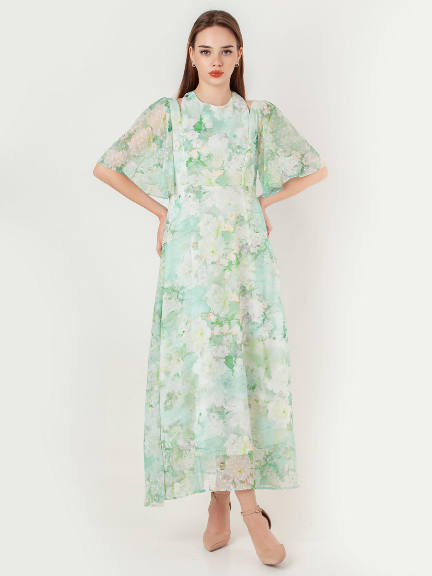 womens green floral maxi dress