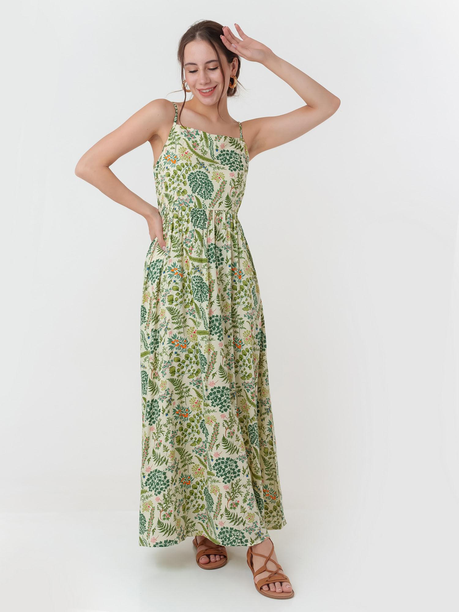 womens green floral maxi dress