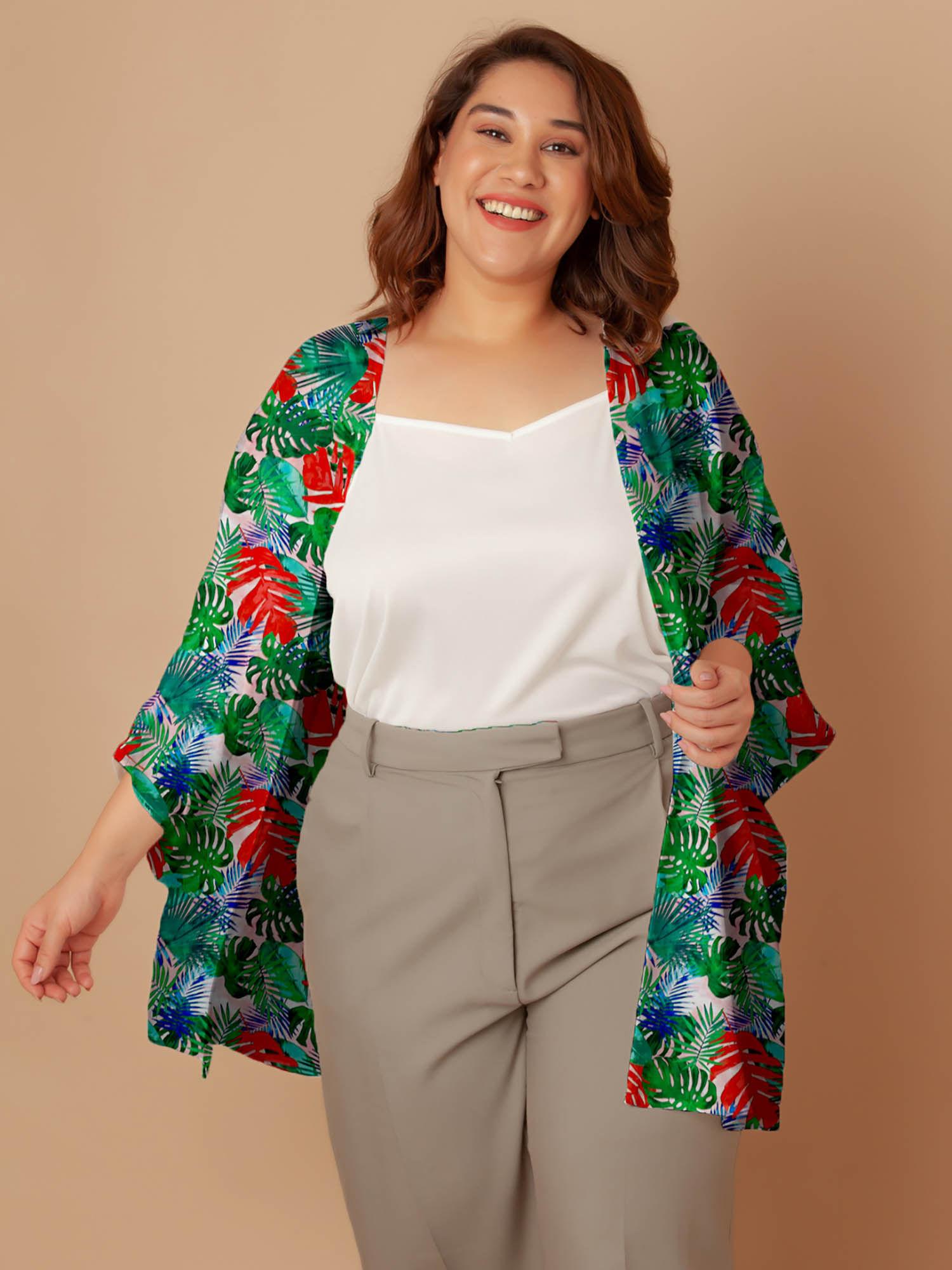 womens green floral print peplum shrug