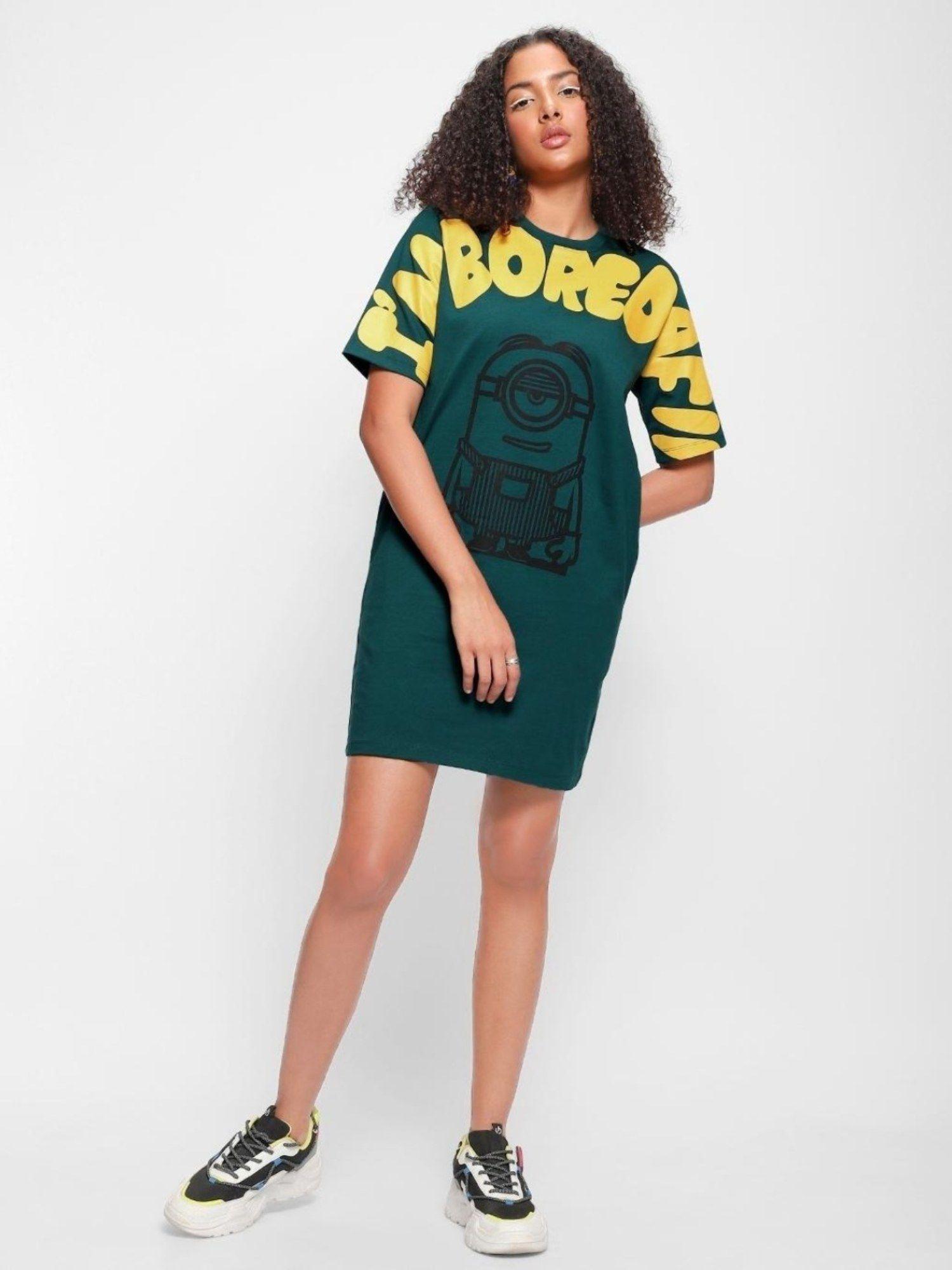 womens green graphic boxy dresses