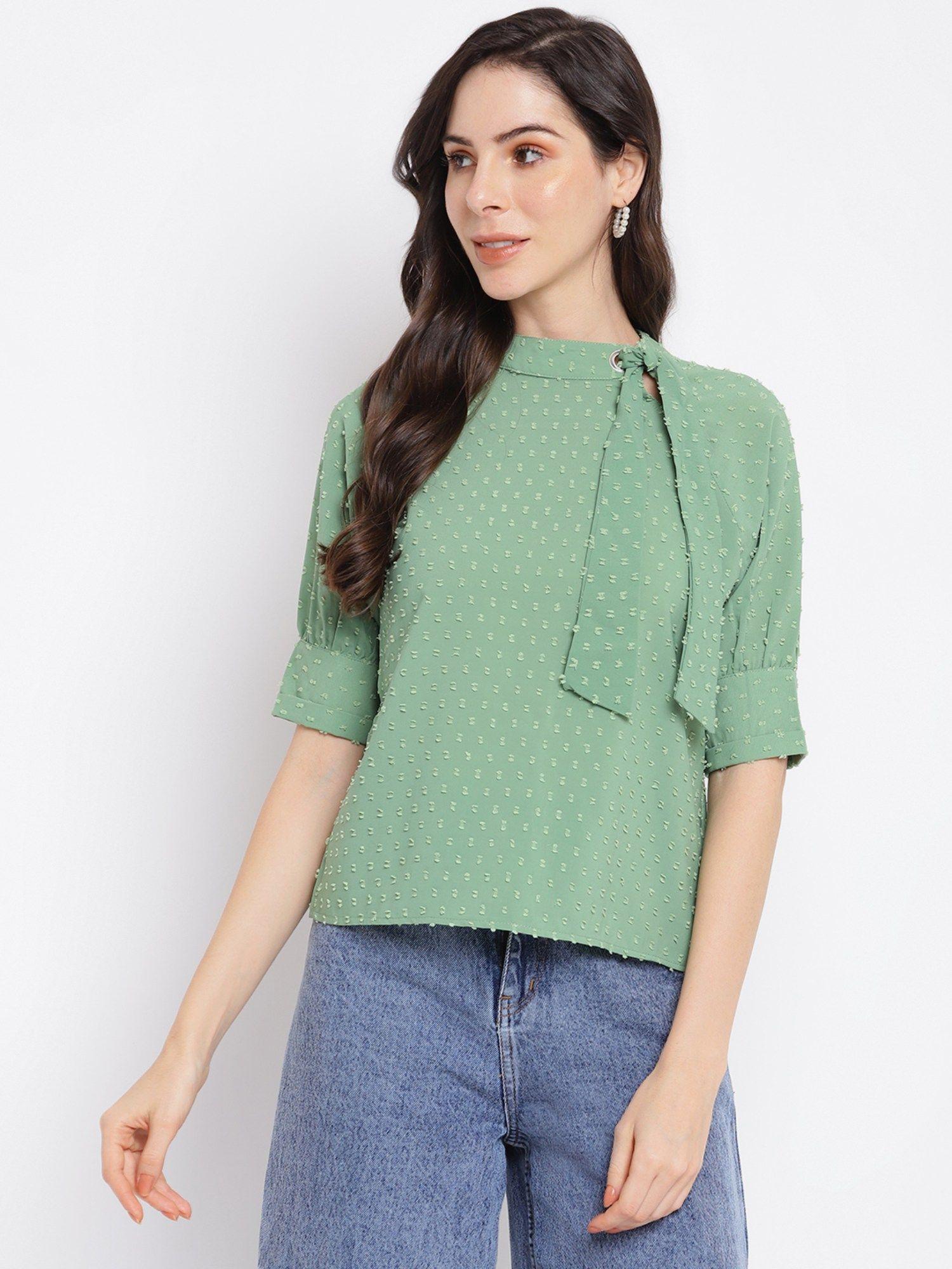womens green half sleeve self design blouse
