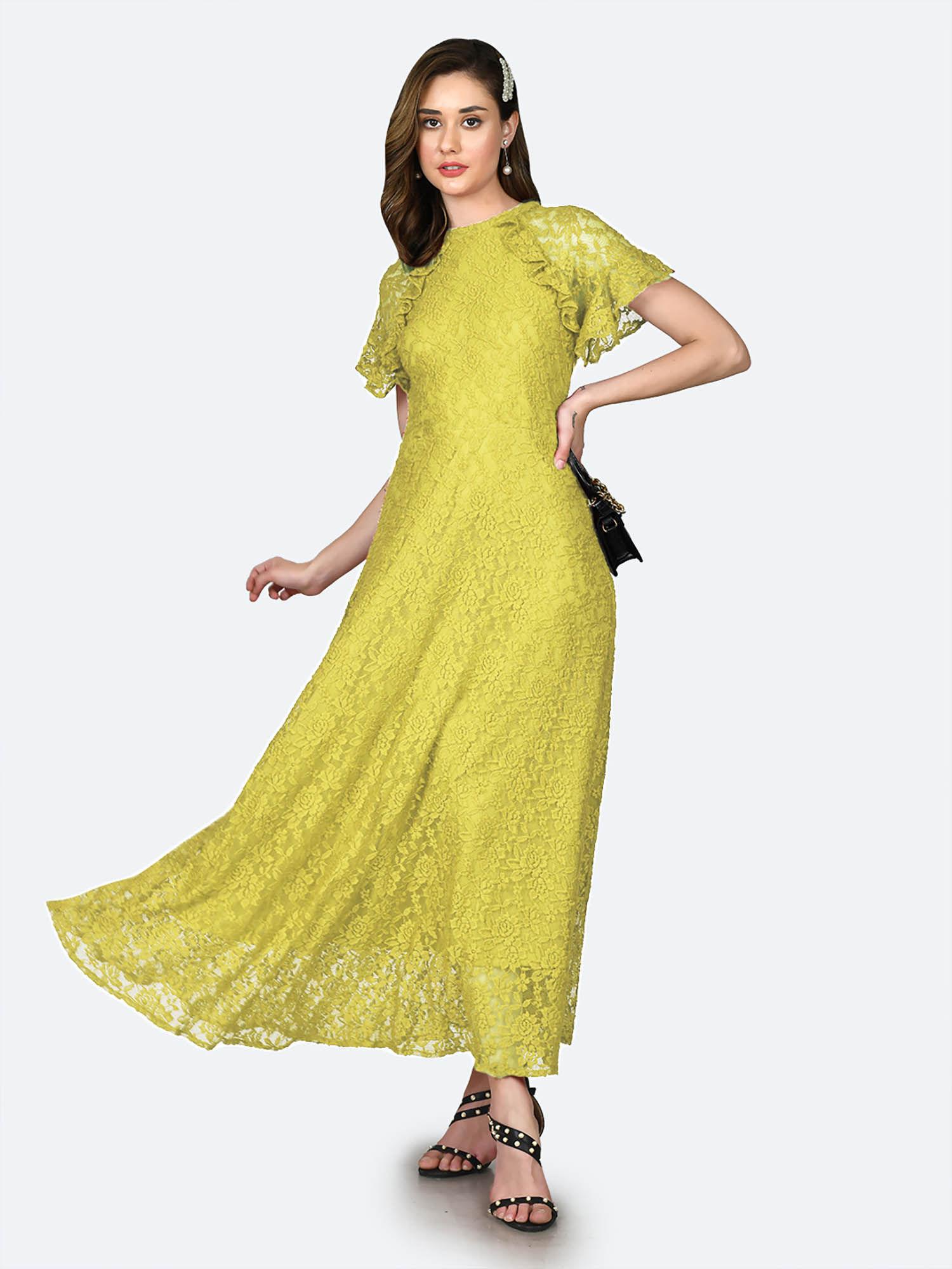 womens green lace round neck maxi dress