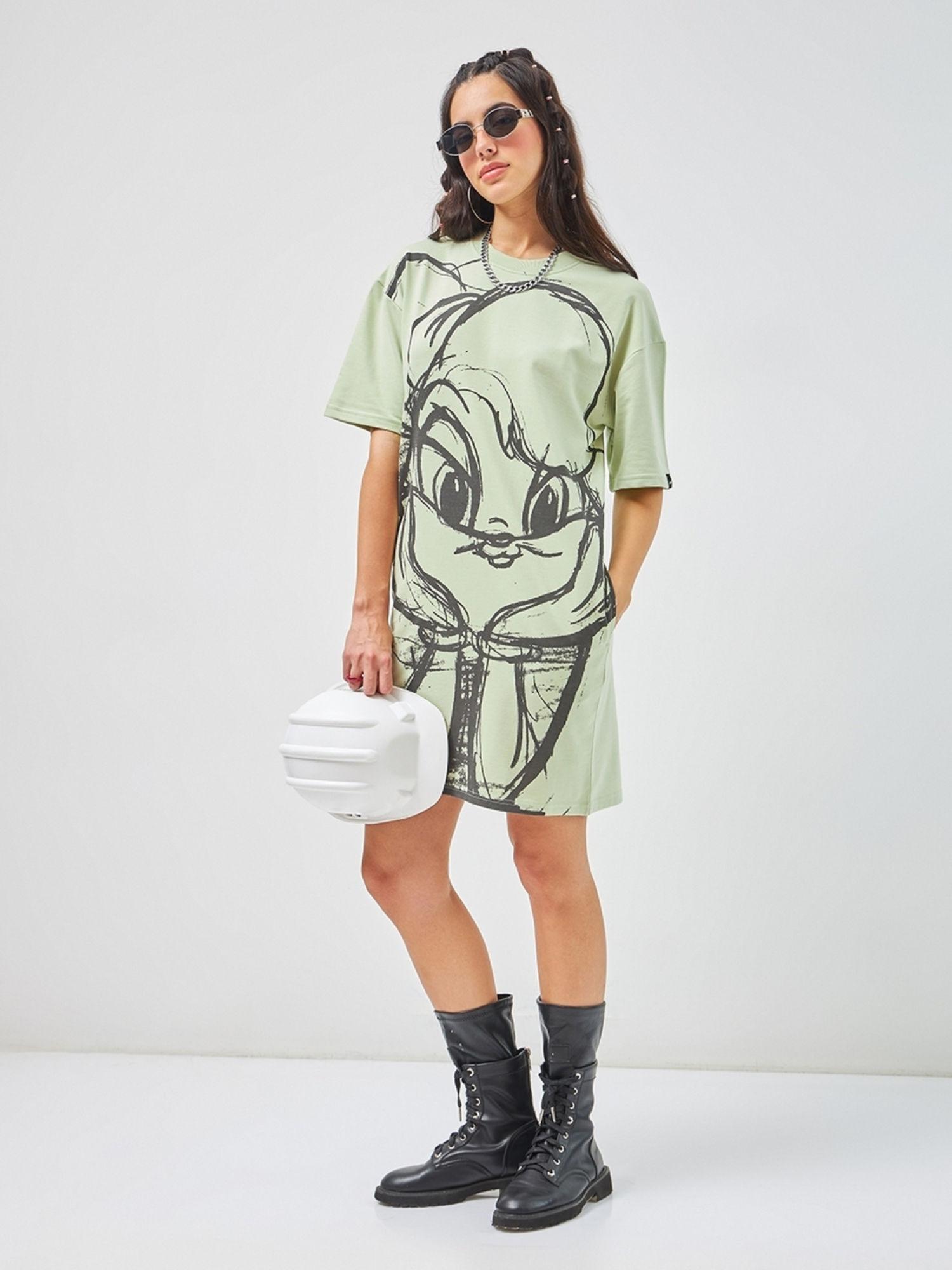 womens green lola pose printed oversized t-shirt dress