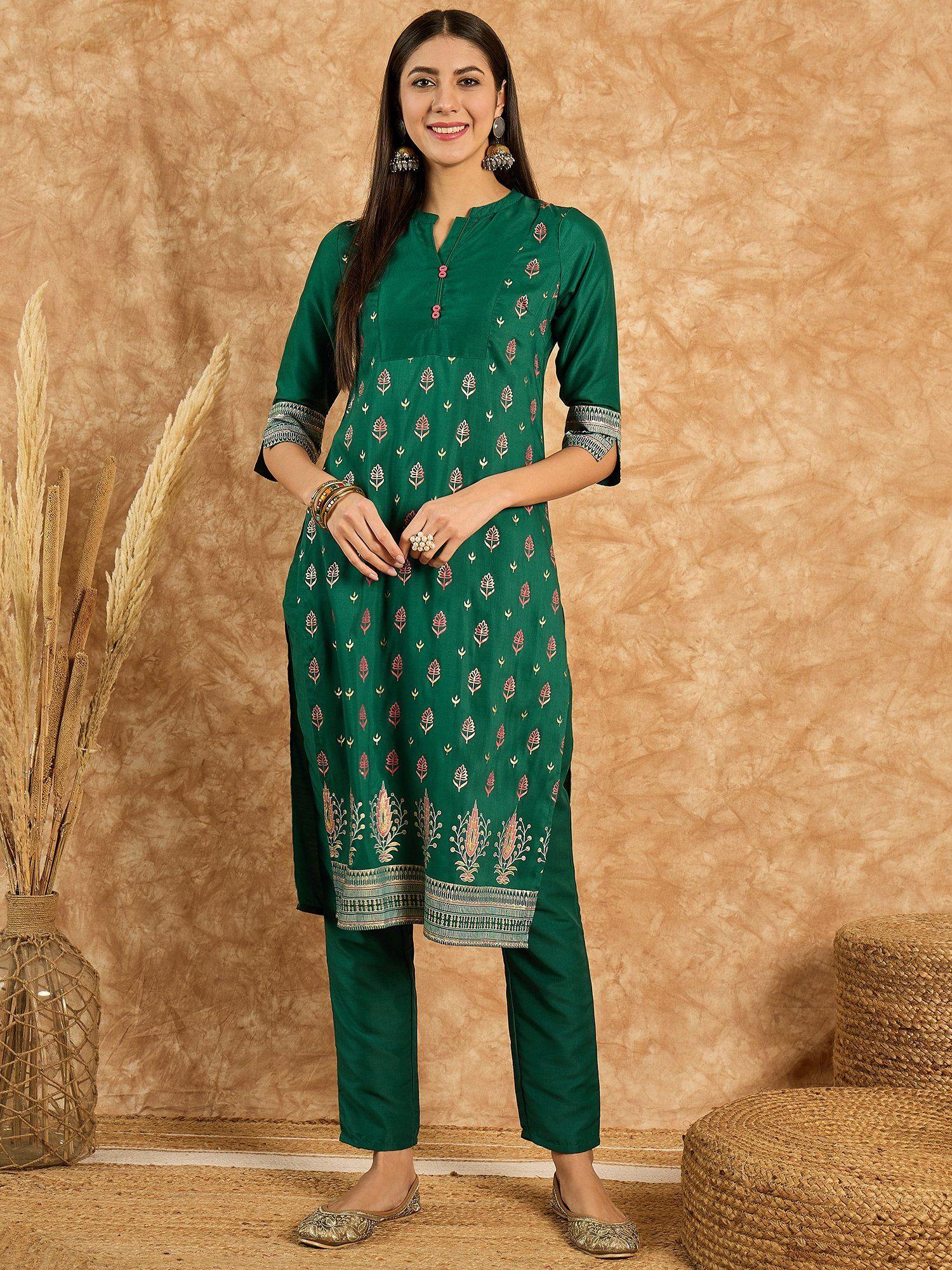 womens green poly silk kurta