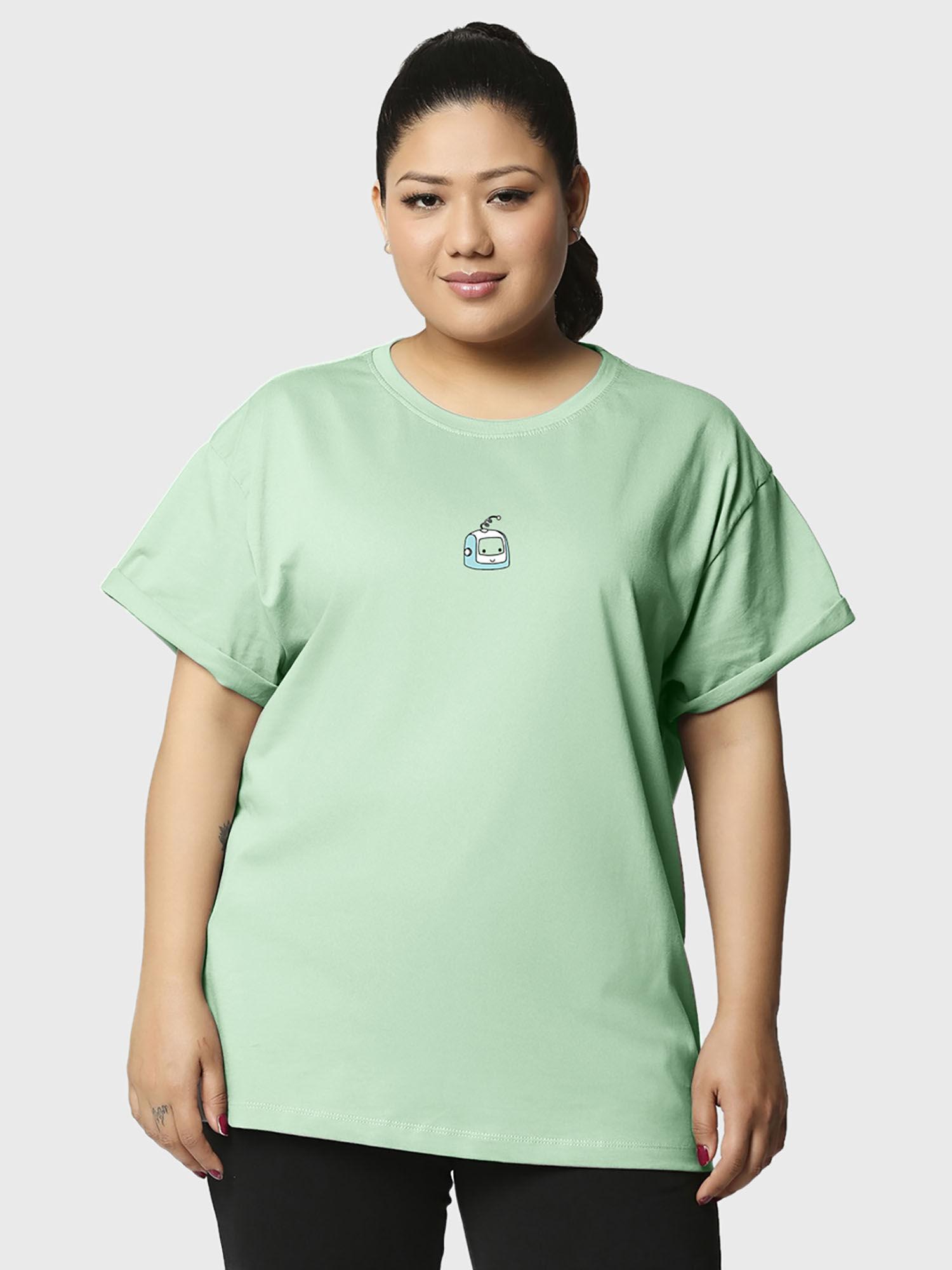 womens green power up graphic printed plus size boyfriend t-shirt