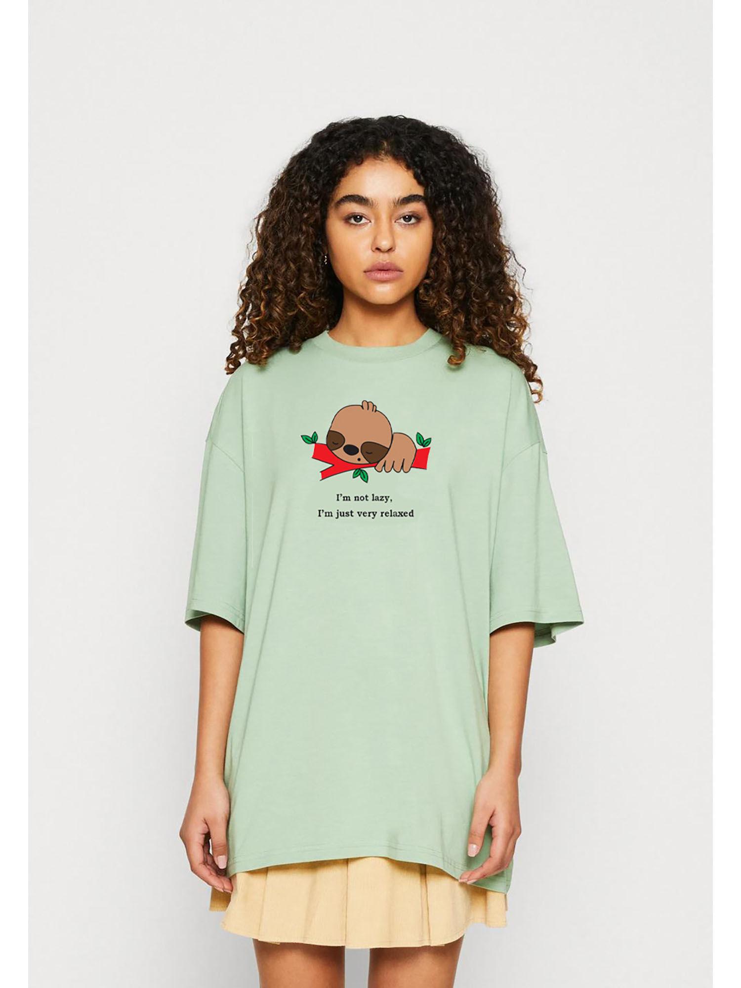 womens green printed cotton blend oversized long t-shirt