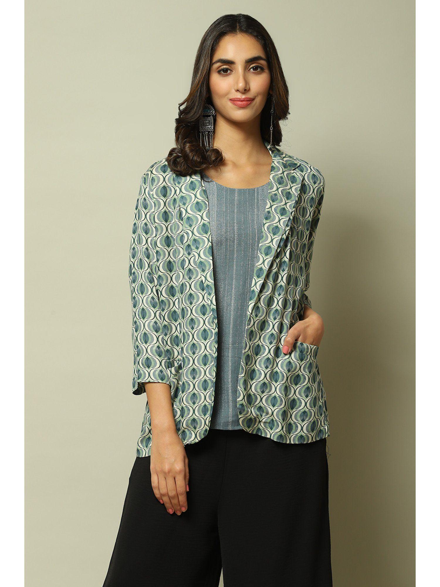 womens green printed rayon ethnic jackets (set of 2)