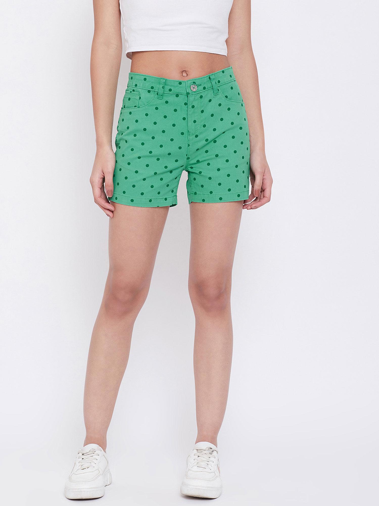 womens green printed shorts