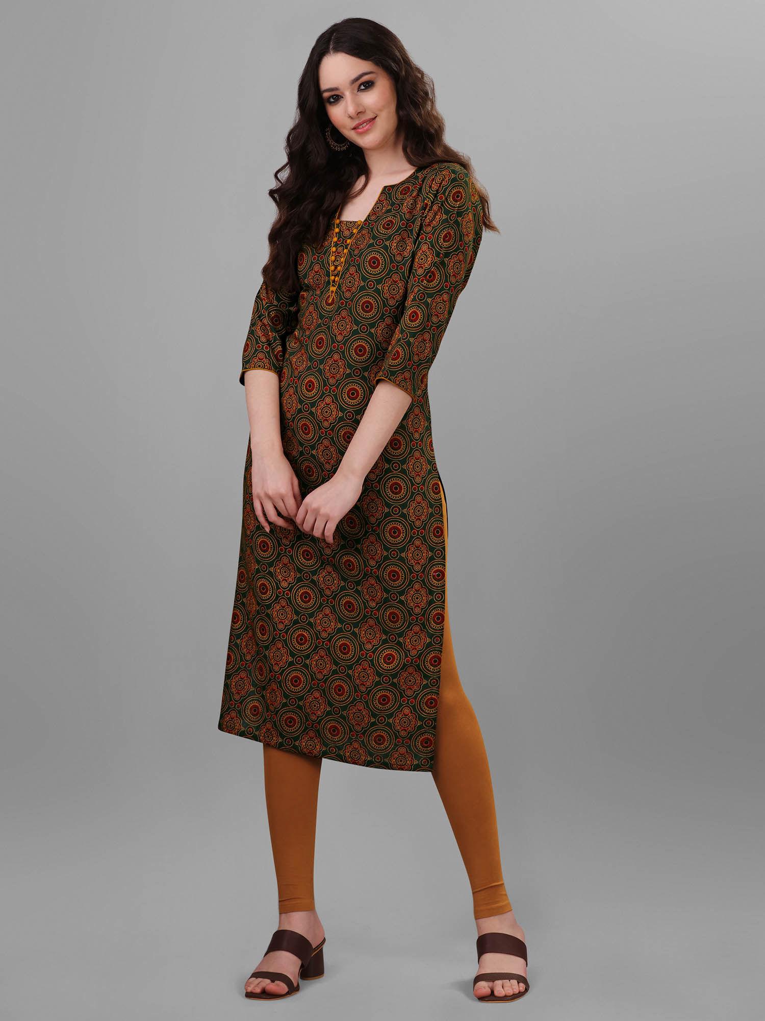 womens green pure cotton cambric block printed kurta