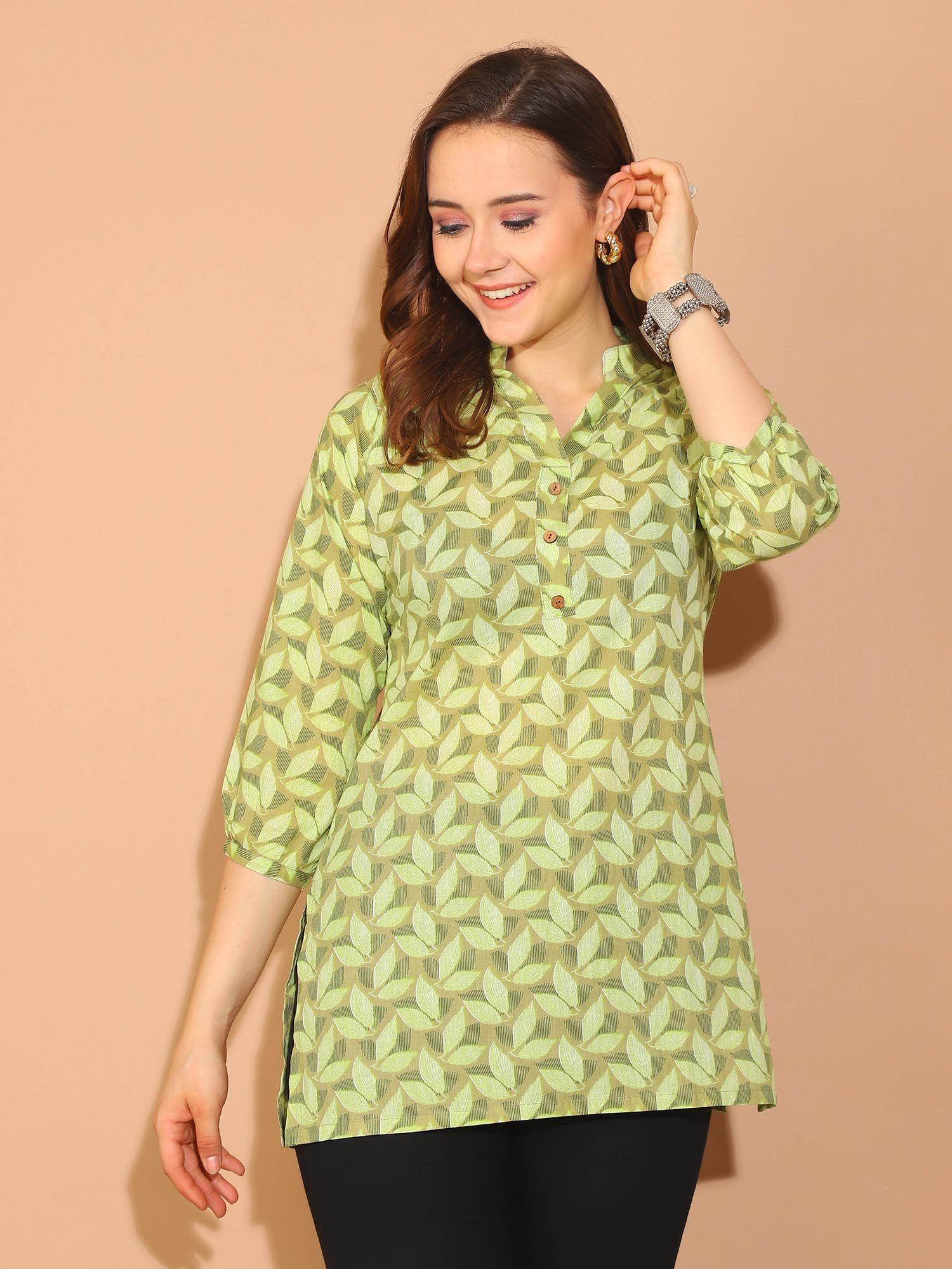 womens green pure cotton floral printed tunic