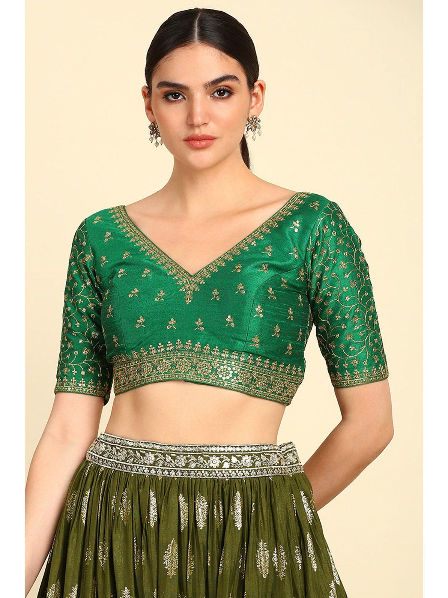 womens green rayon embroidered blouse with sequins work