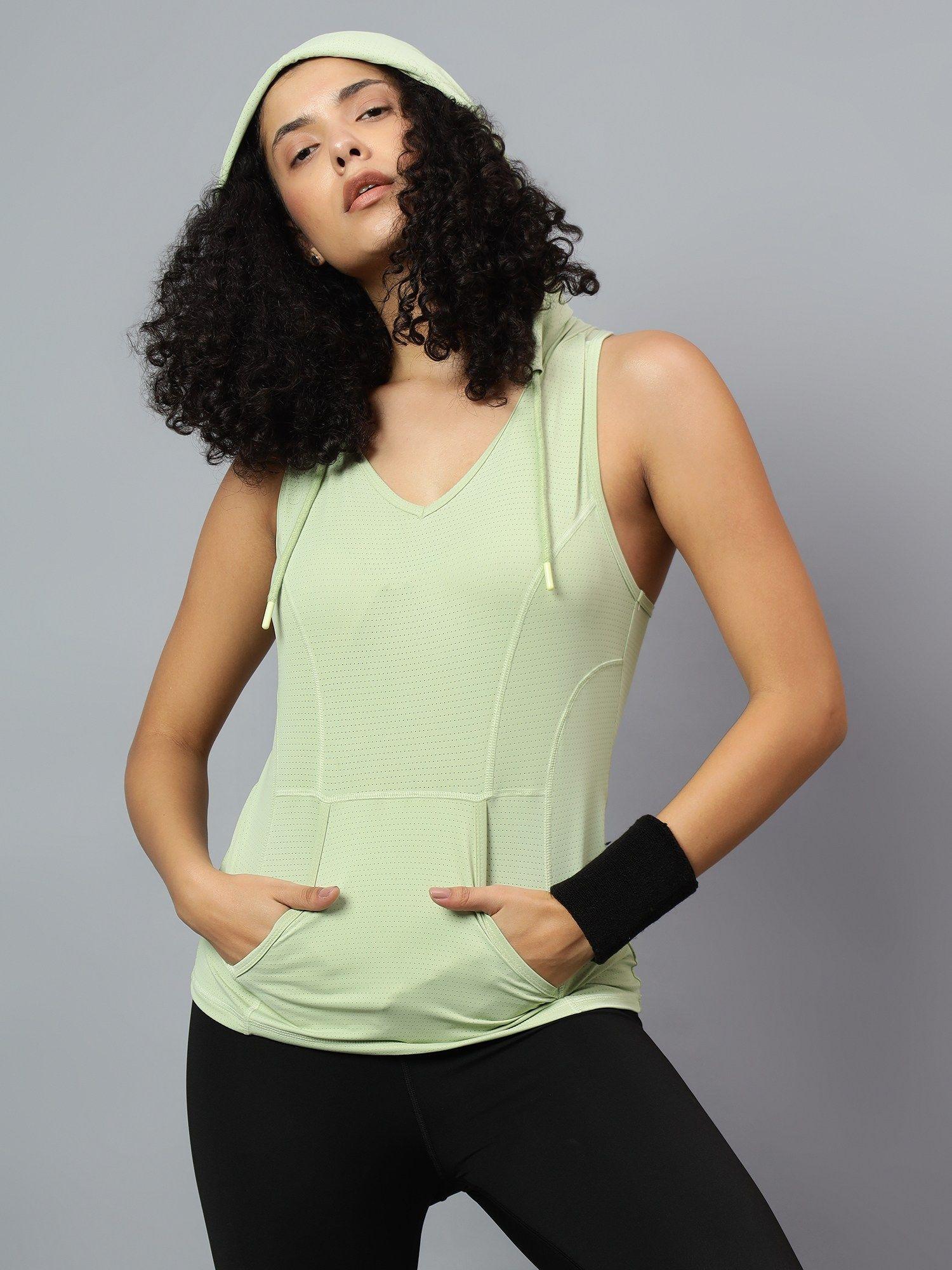 womens green sleeveless hooded tank