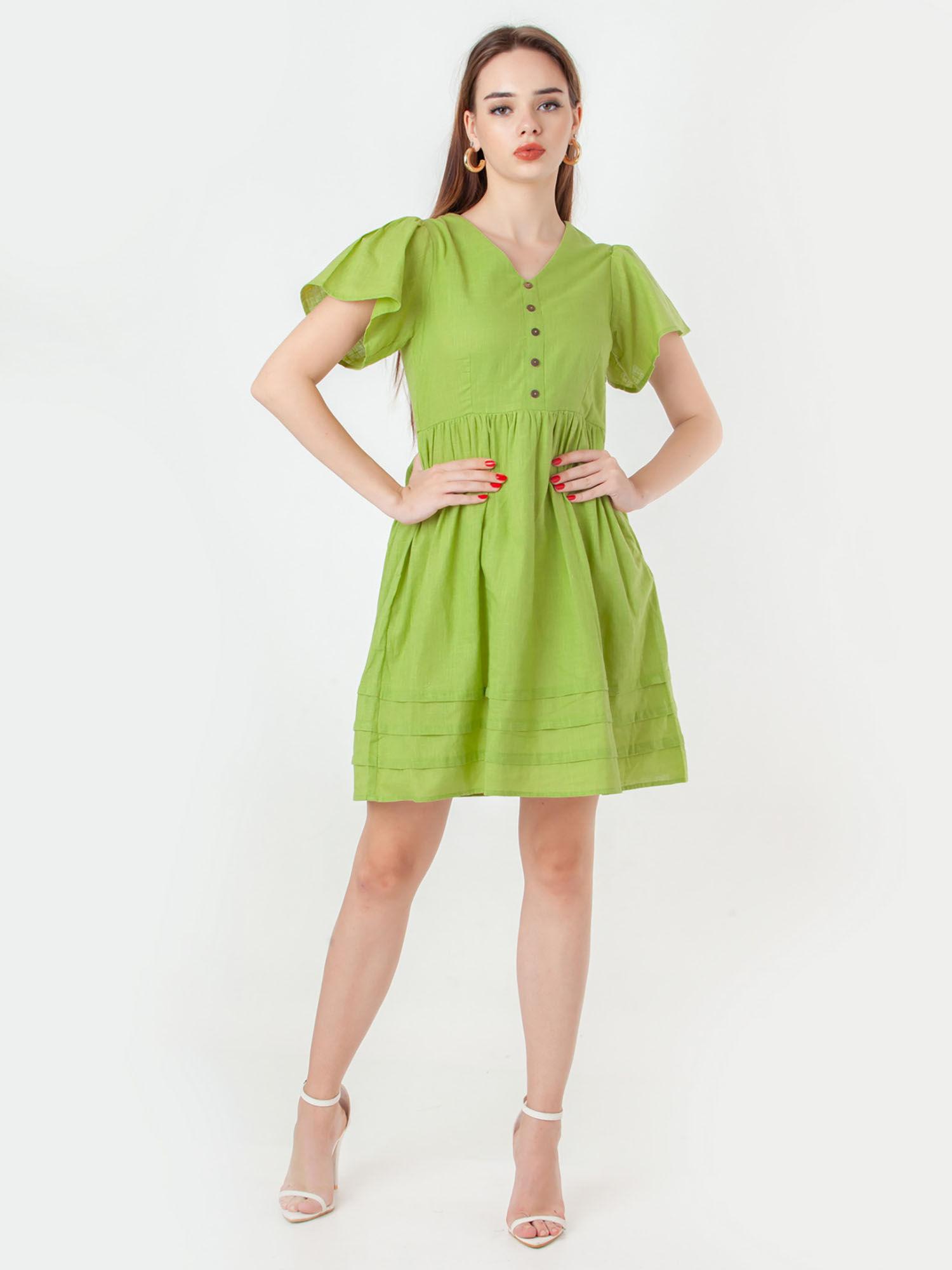 womens green solid/plain mini dress