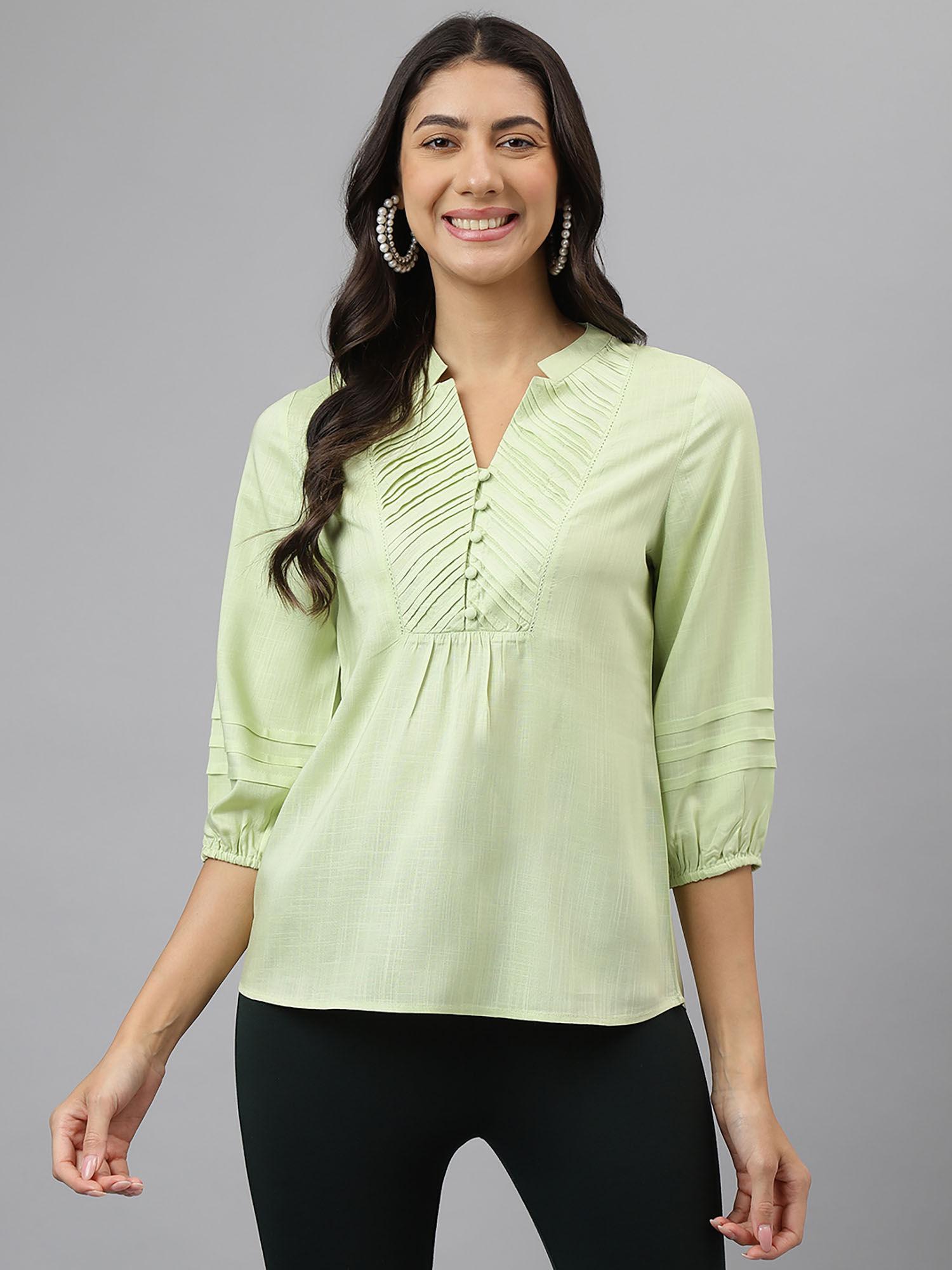 womens green solid 3/4 sleeve casual tunic