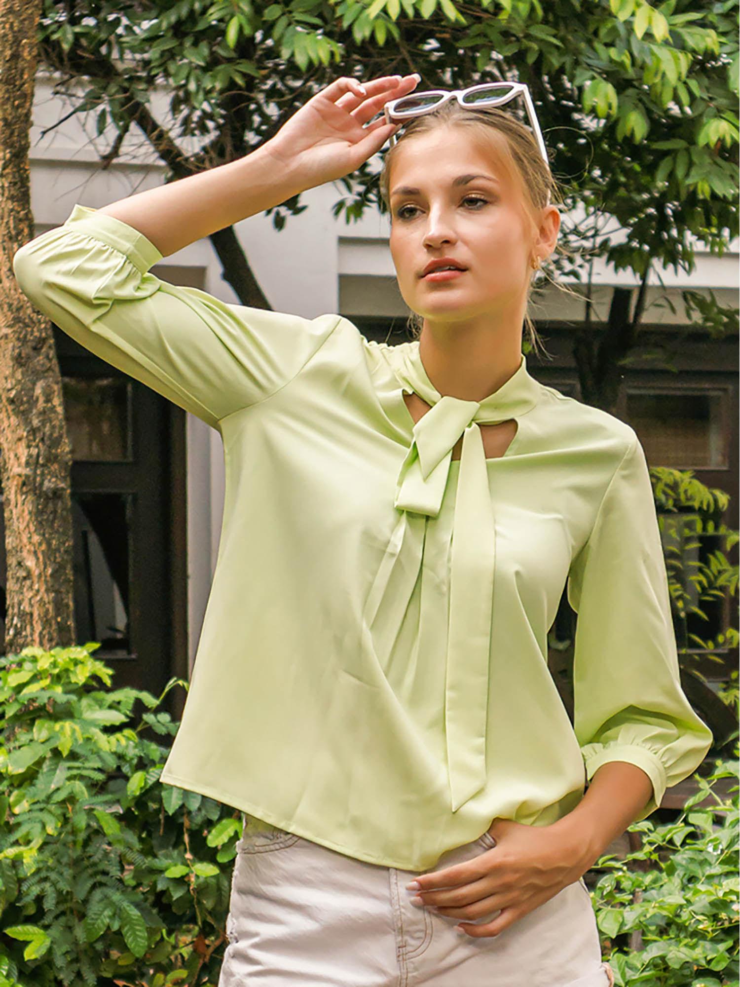 womens green solid basic top