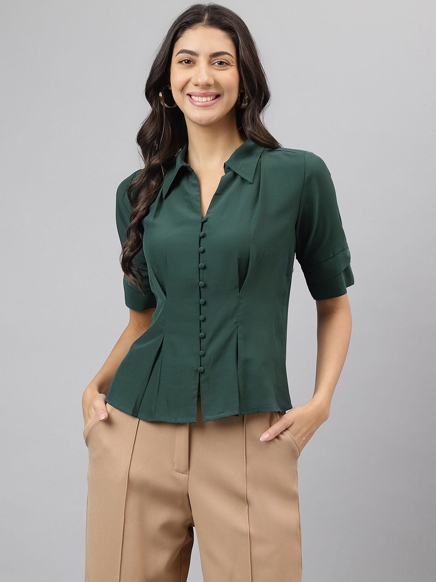 womens green solid half sleeve casual shirt