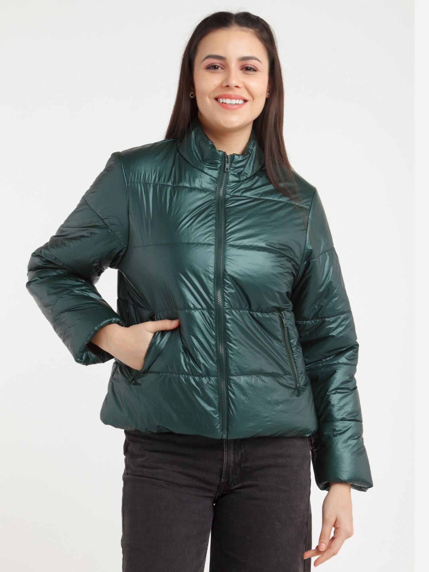 womens green solid jacket