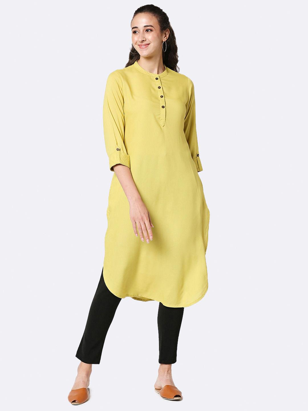 womens green solid kurta