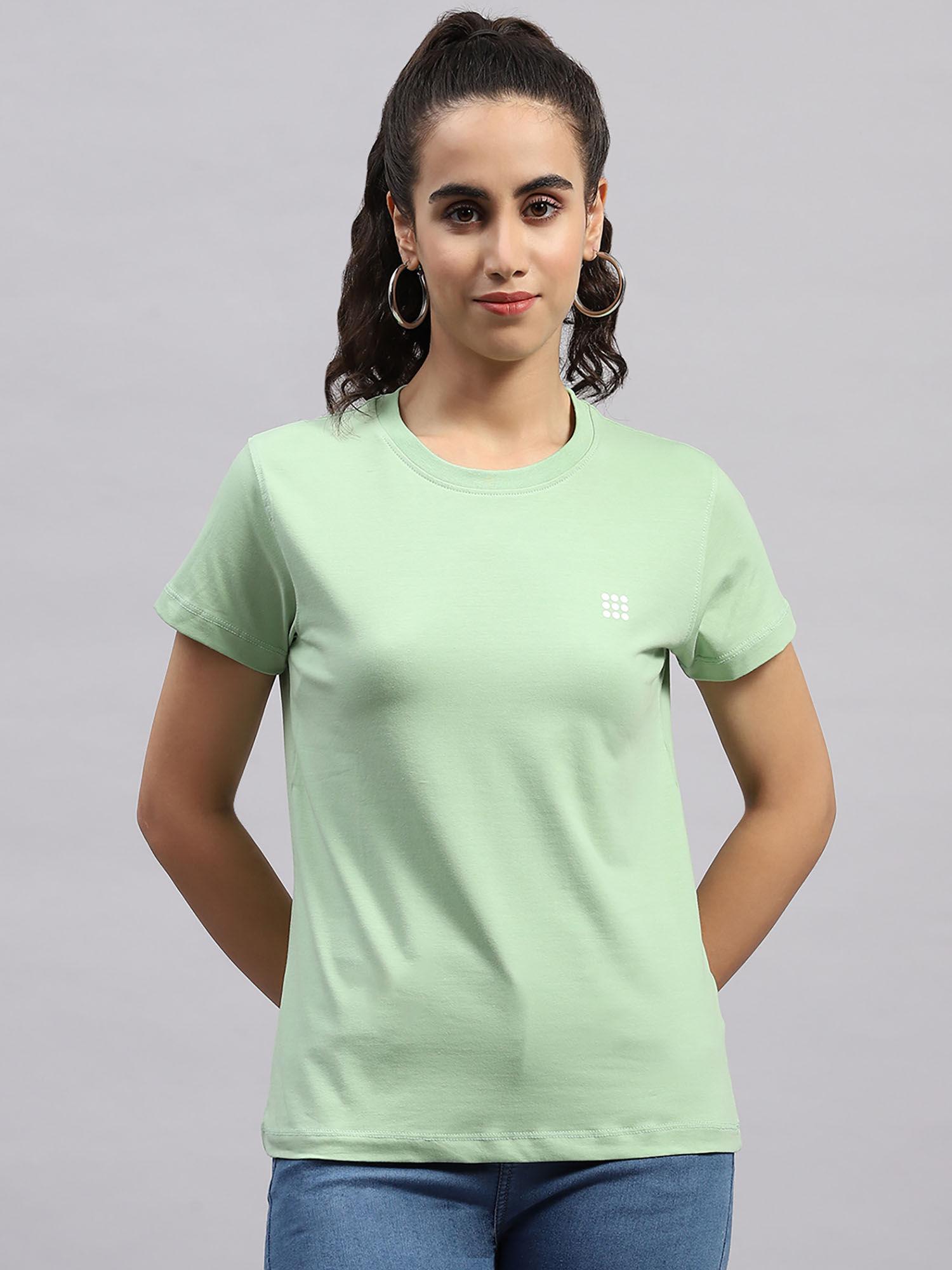 womens green solid round neck half sleeve t-shirt