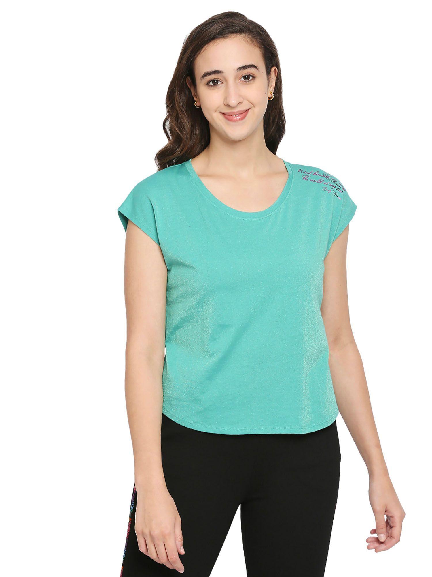 womens green solid round neck t-shirt