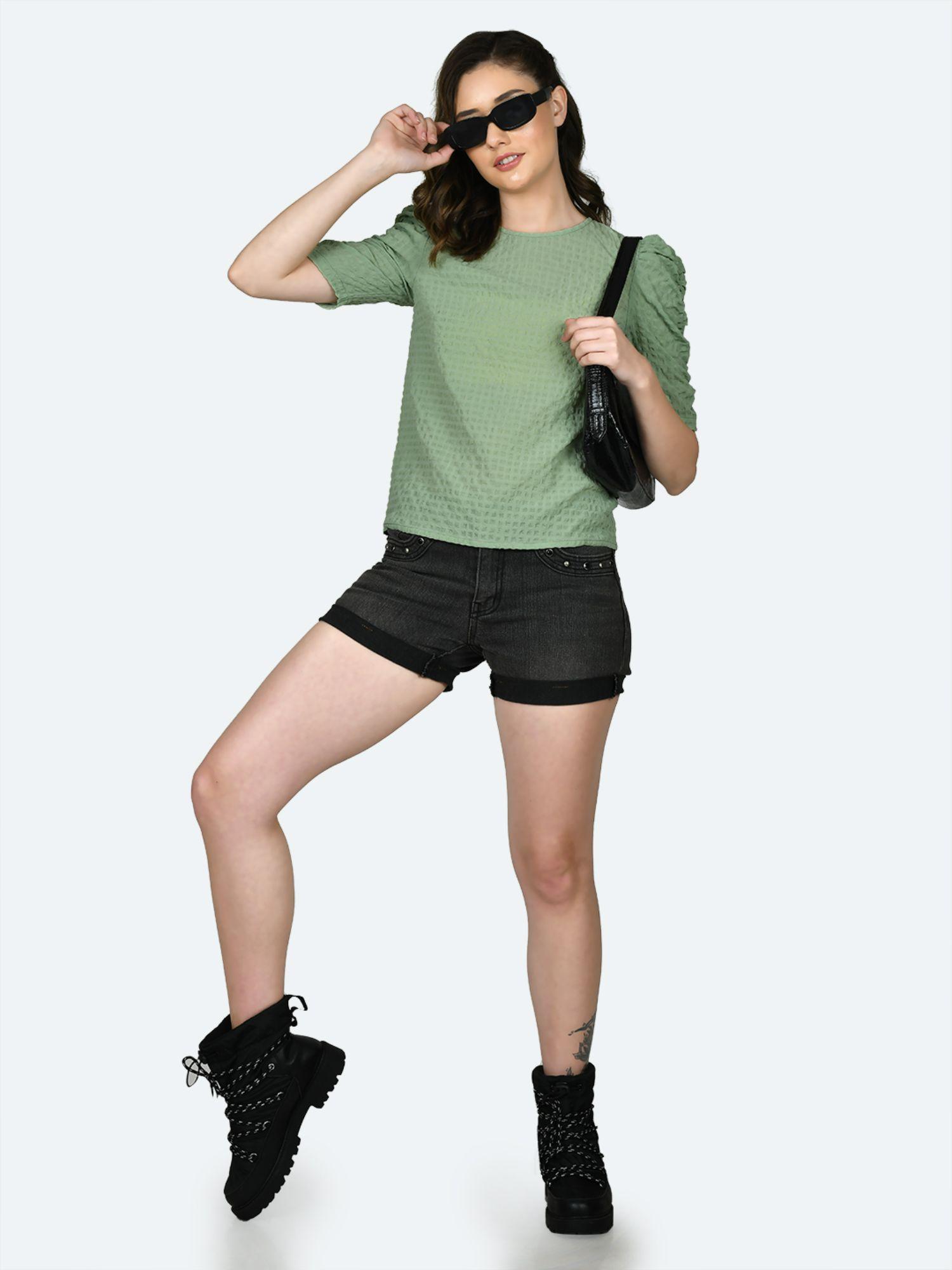 womens green solid top