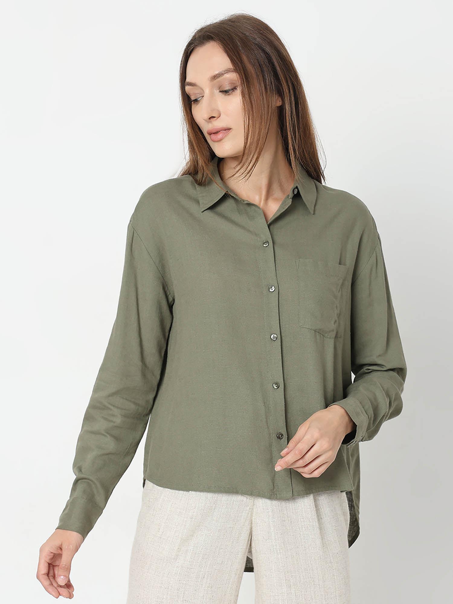 womens green viscose solid shirt