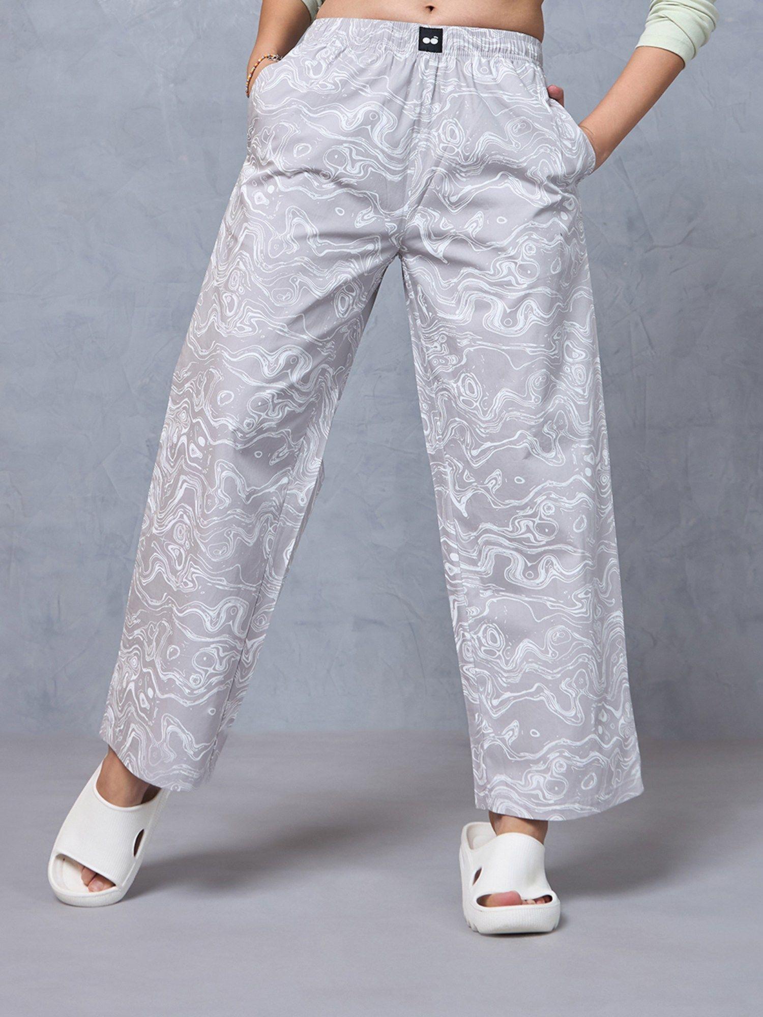 womens grey all over printed oversized pant