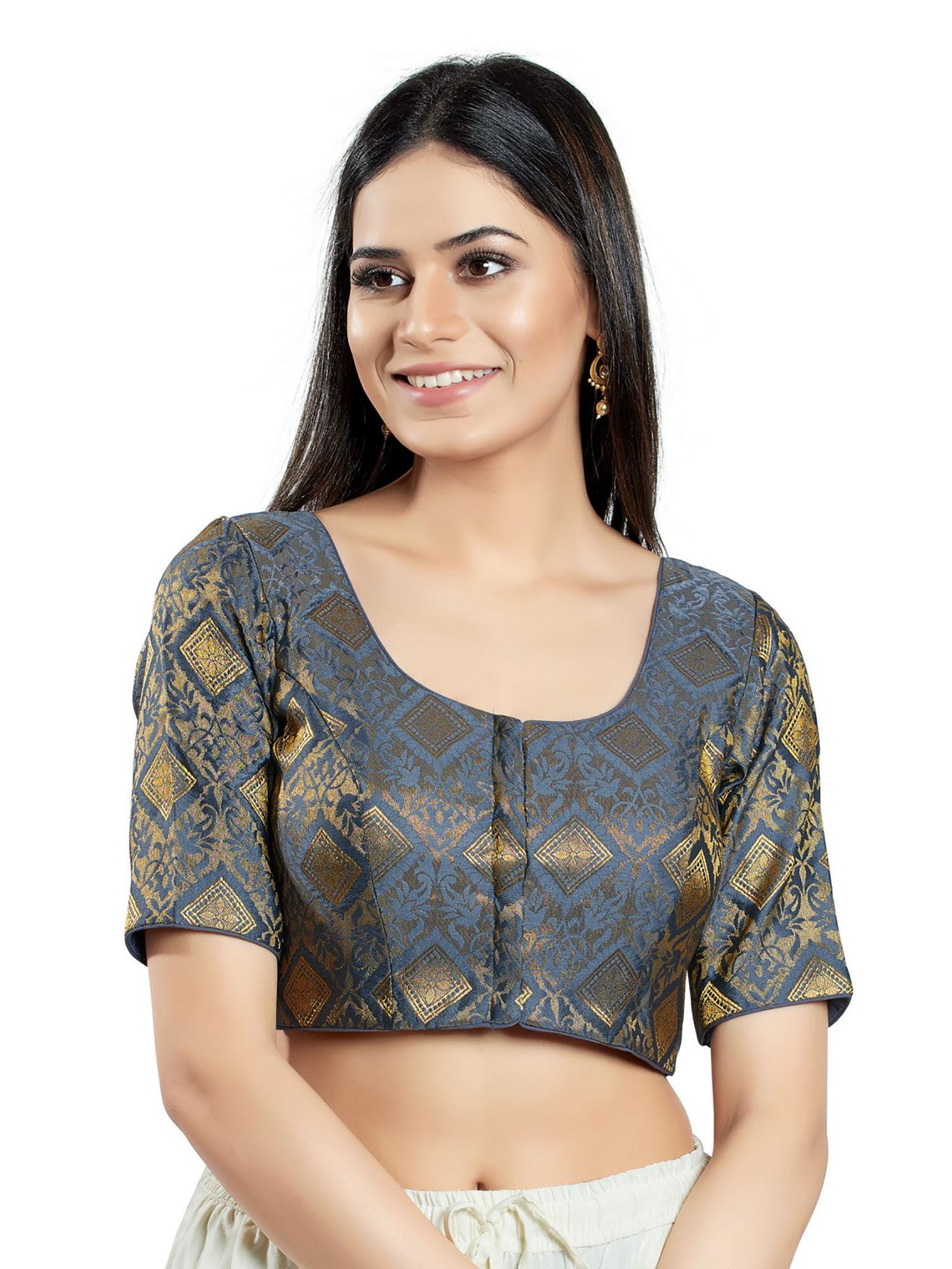 womens grey brocade stitched blouse