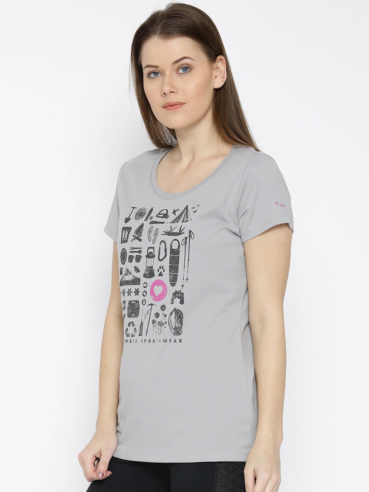 womens grey camp stamp performance hiking trekking t-shirt