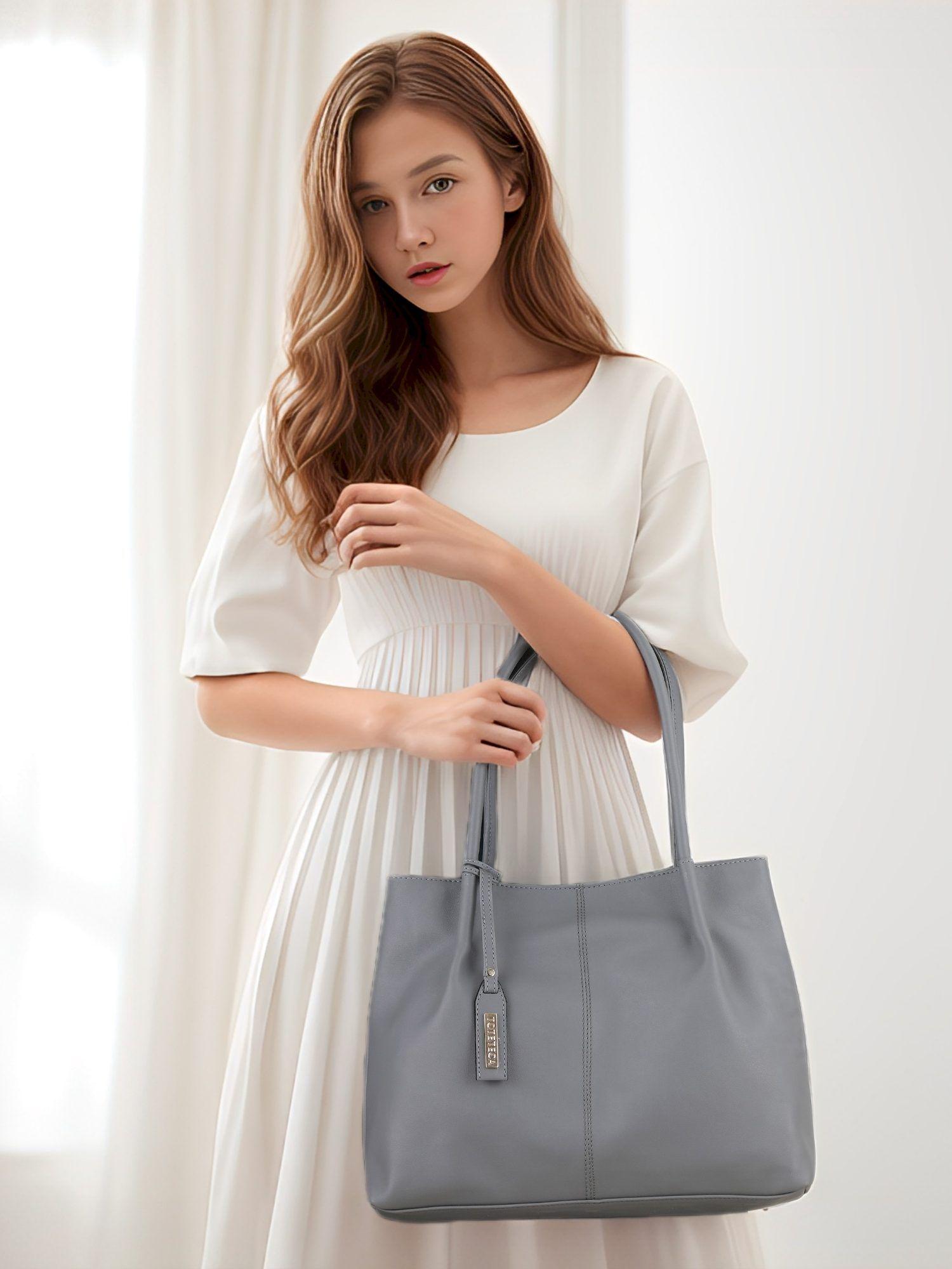 womens grey classic shoulder bag