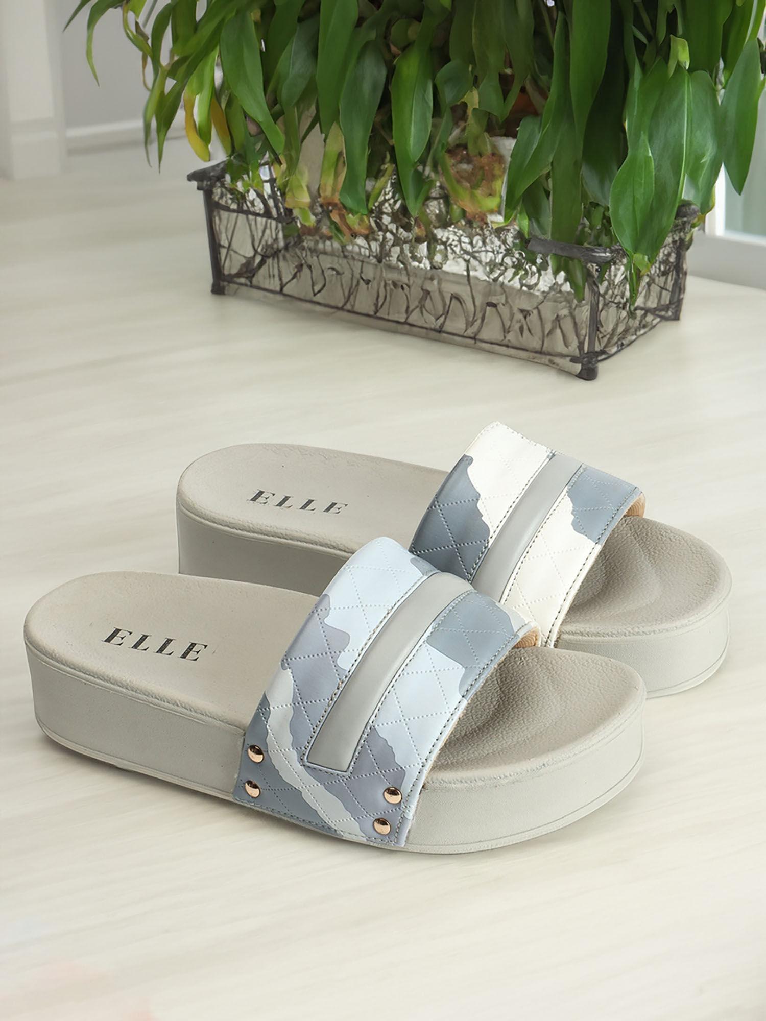 womens grey color printed casual wear sliders