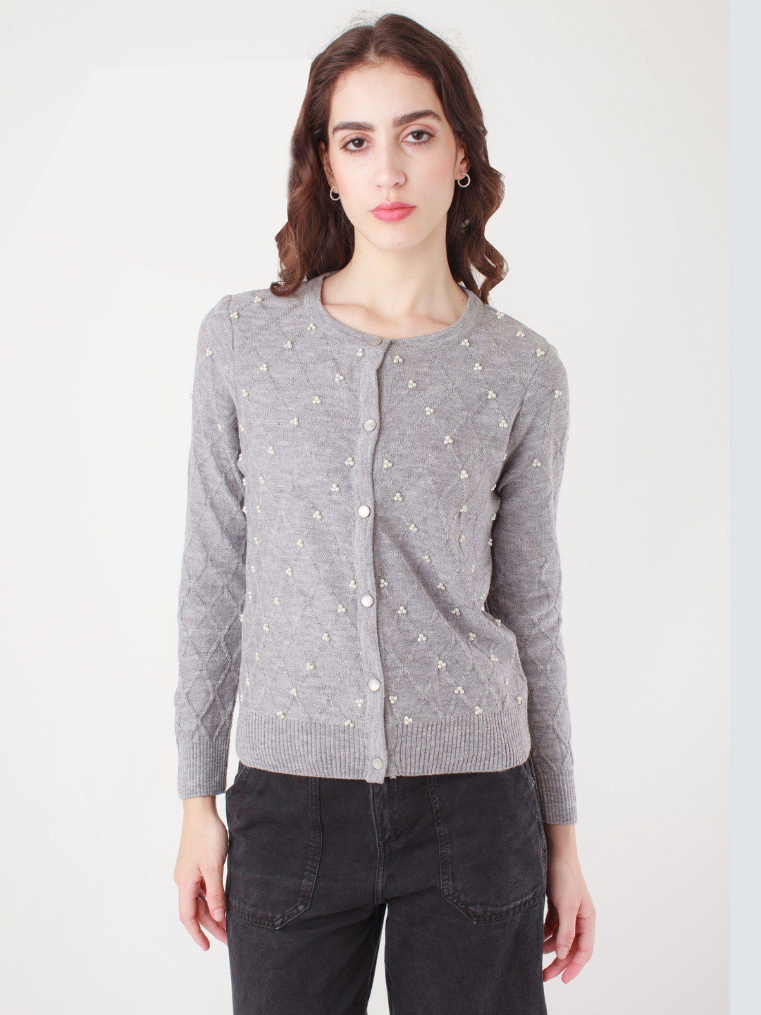 womens grey embellished sweater