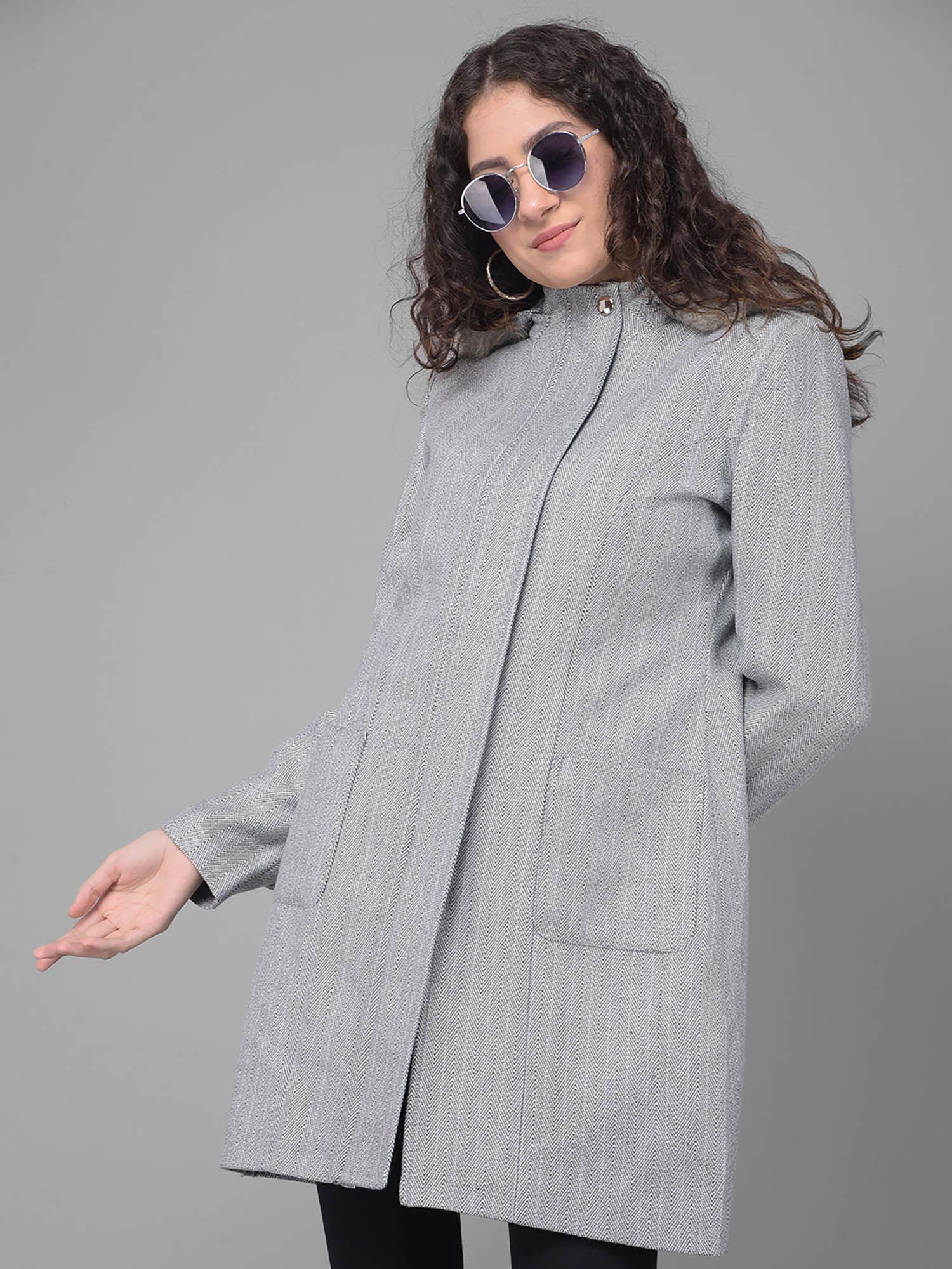 womens grey hooded overcoat