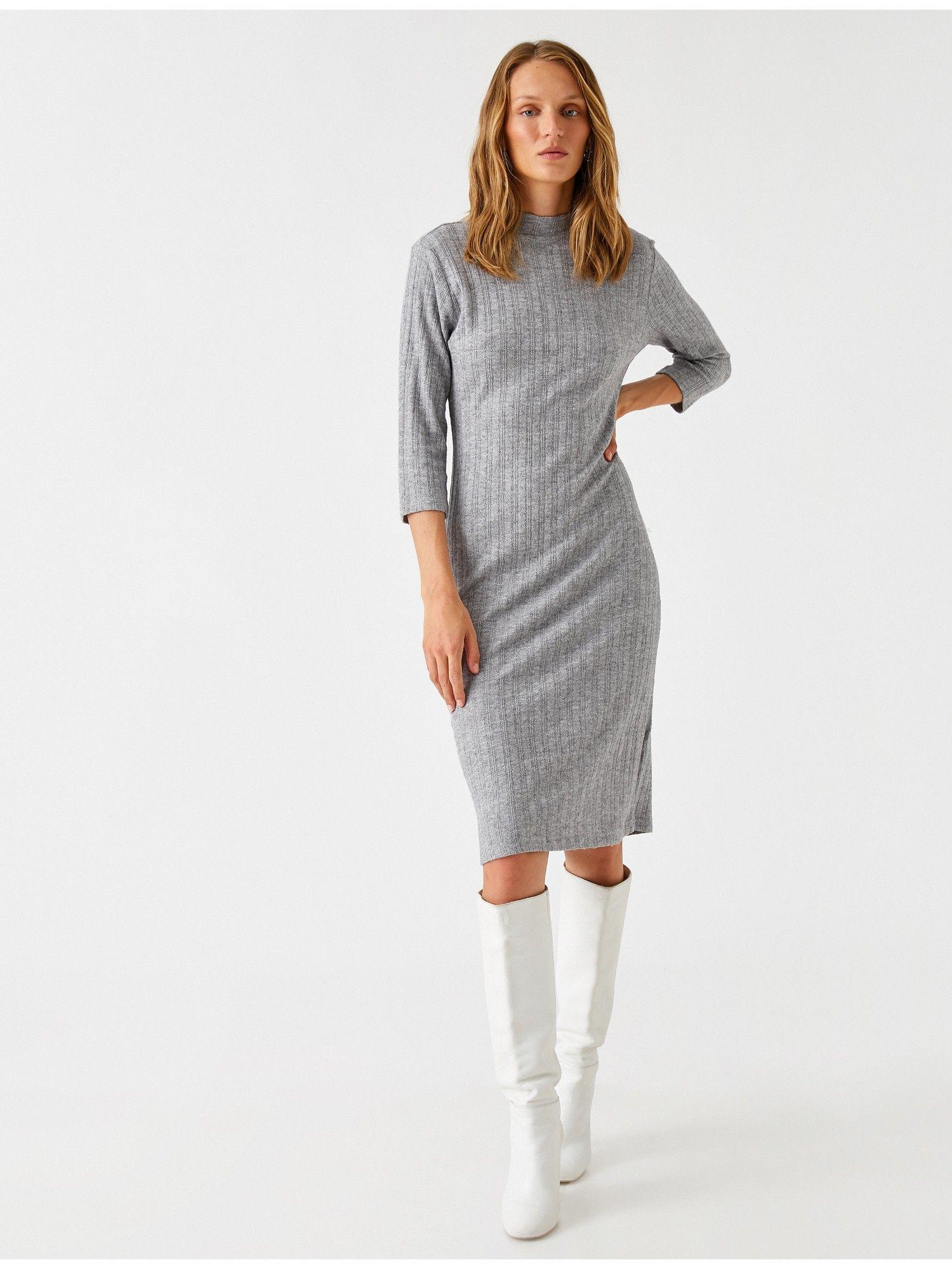 womens grey normal knee length dress