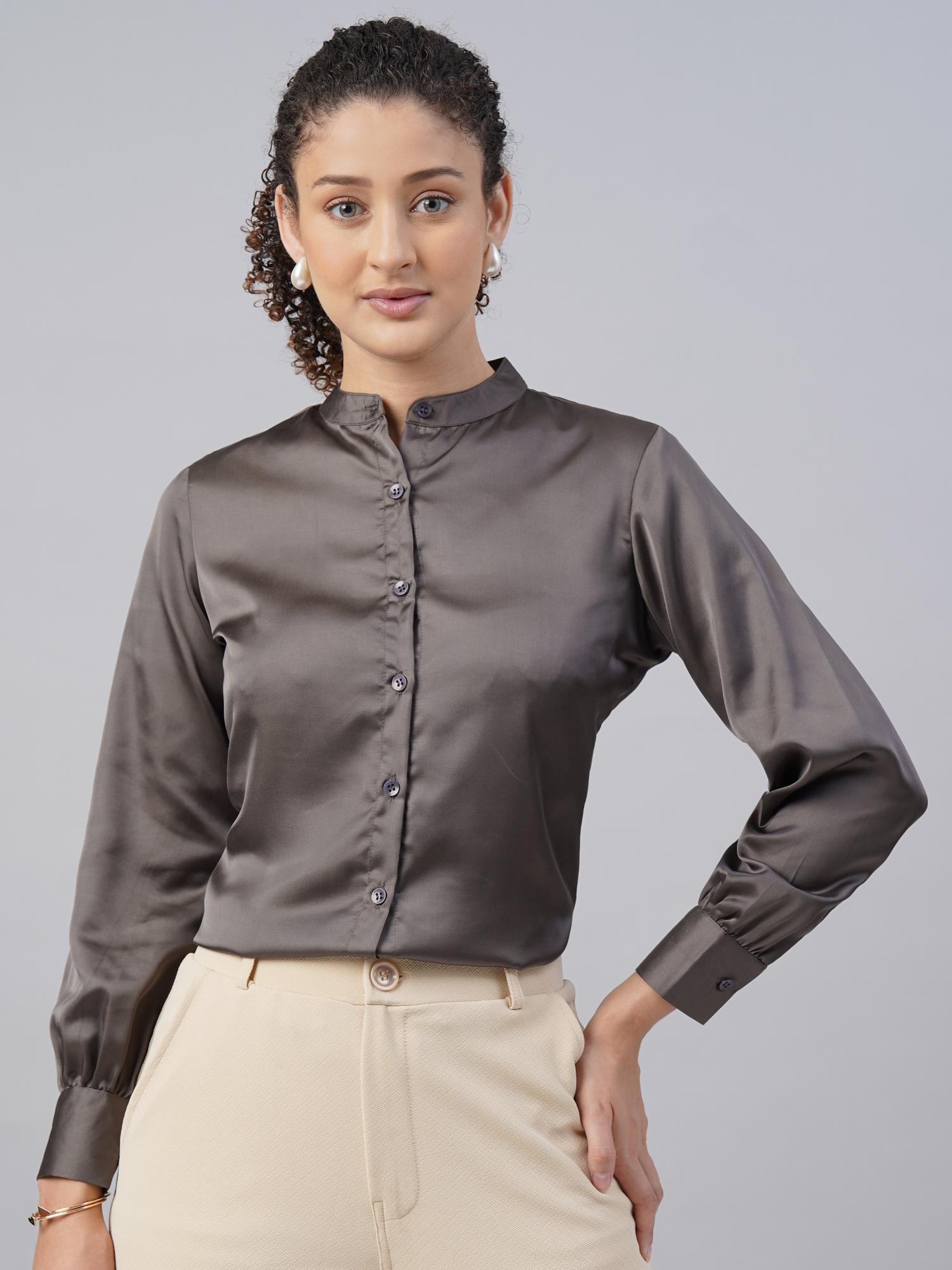 womens grey polished perfection long sleeve formal shirt