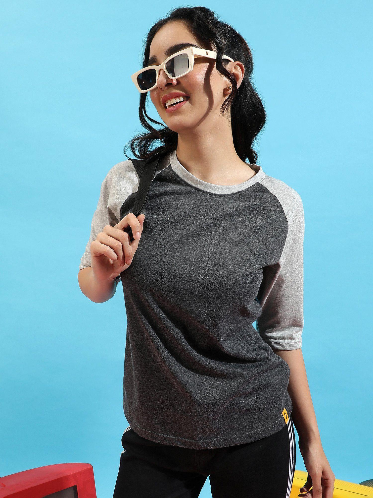 womens grey raglan sleeve top