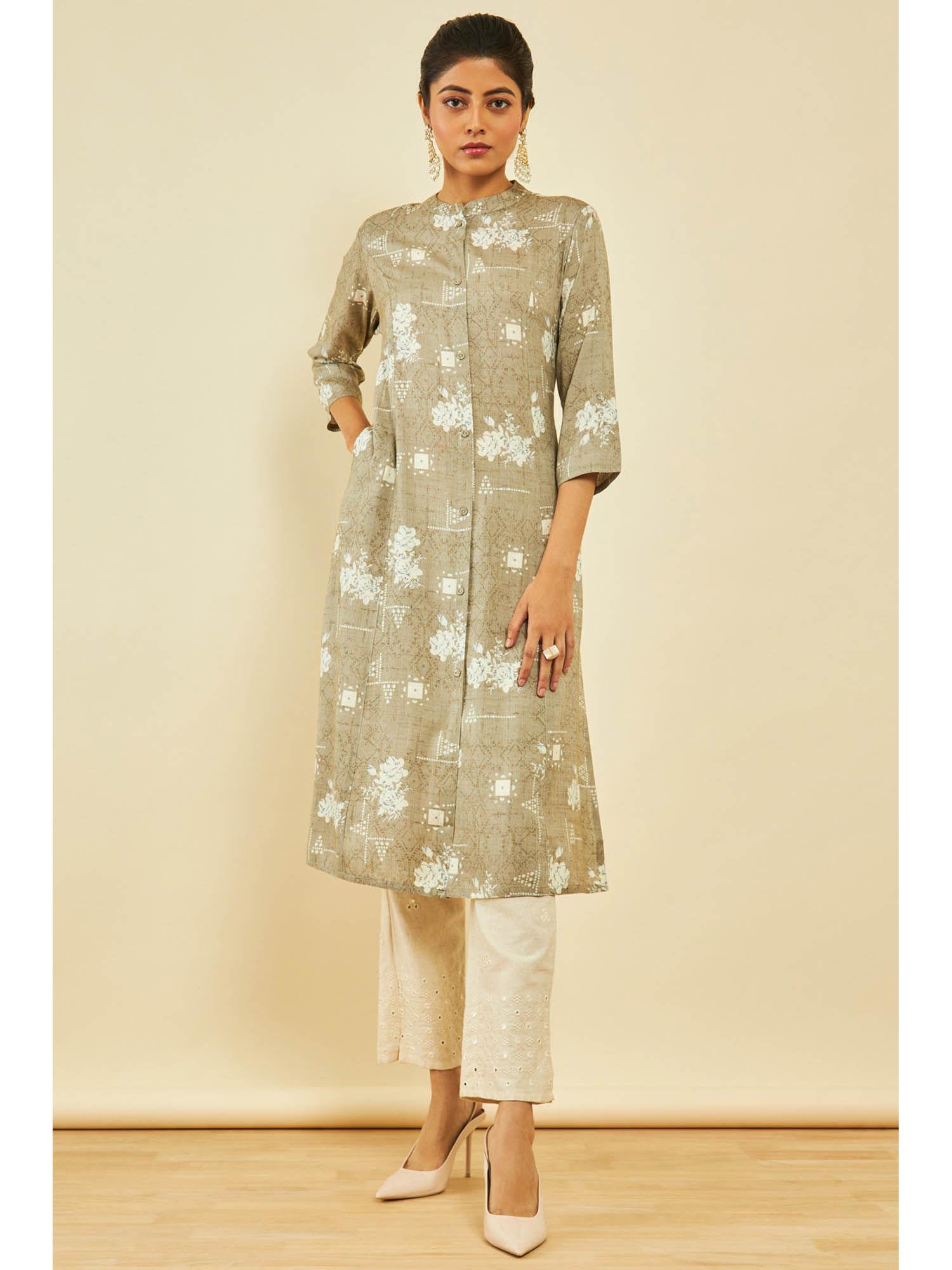 womens grey rayon floral kurta