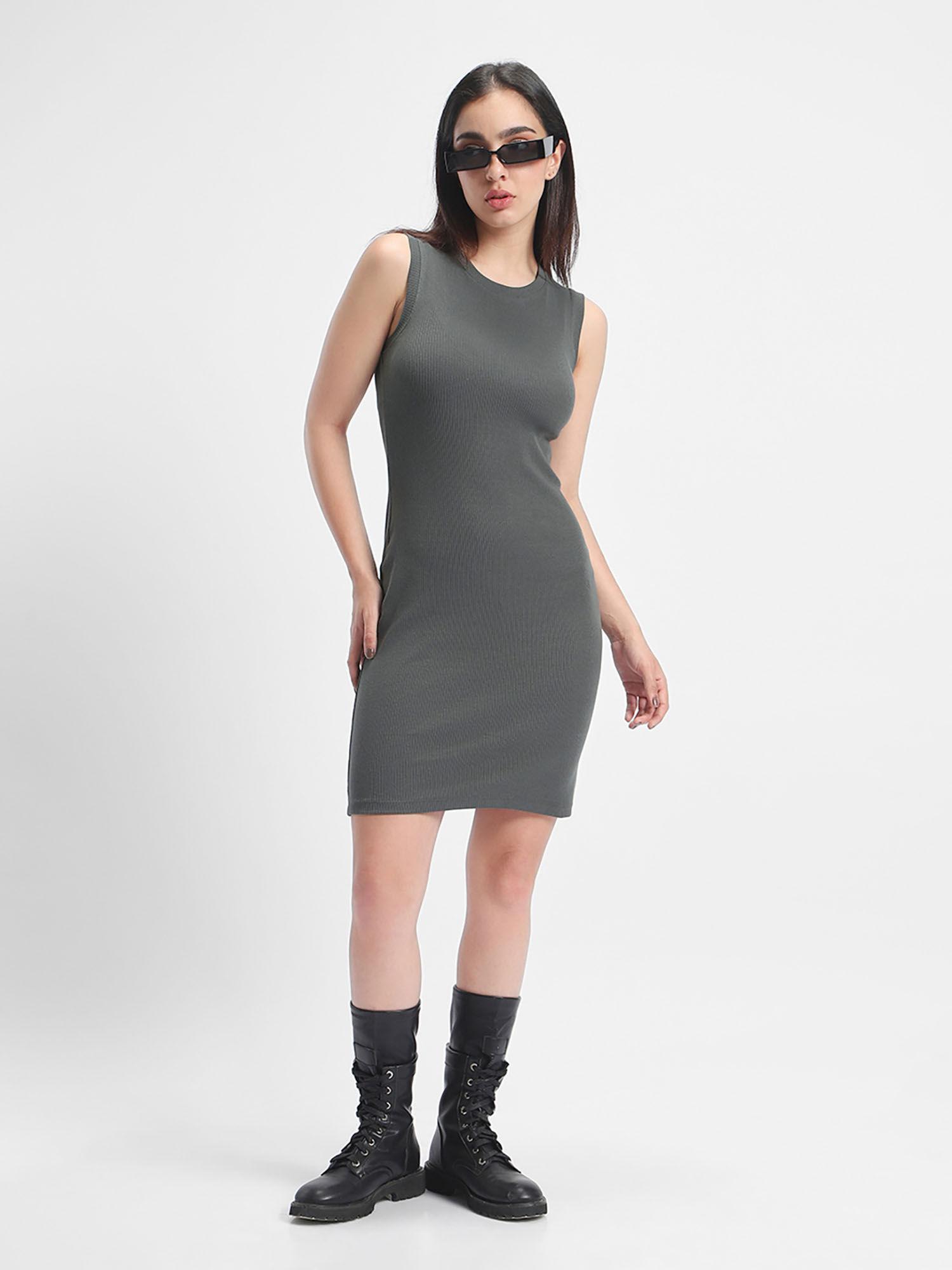 womens grey ribbed slim fit dress