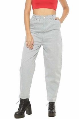 womens grey slip-on pleated trousers - grey