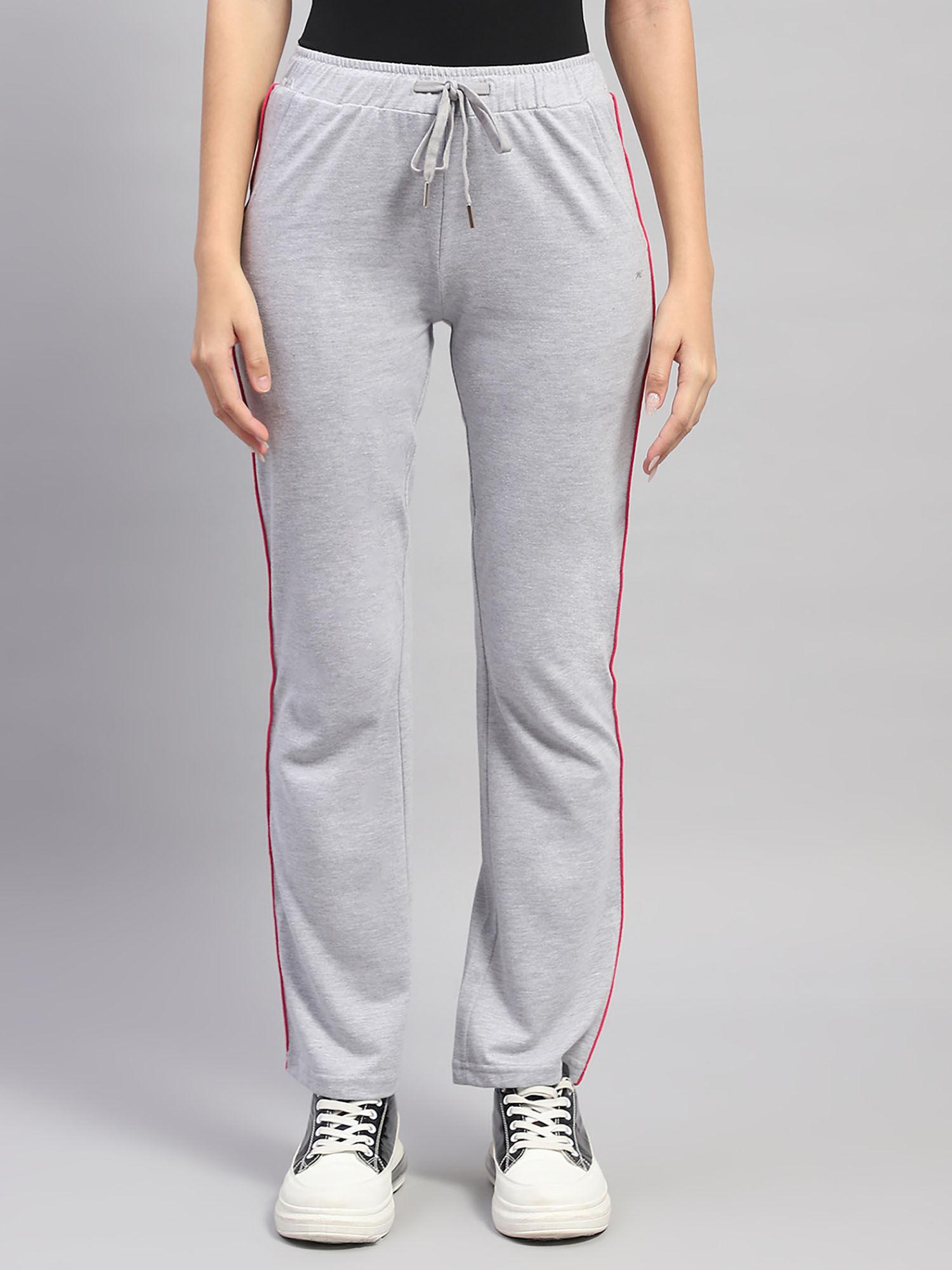 womens grey solid cotton blend regular fit trackpant