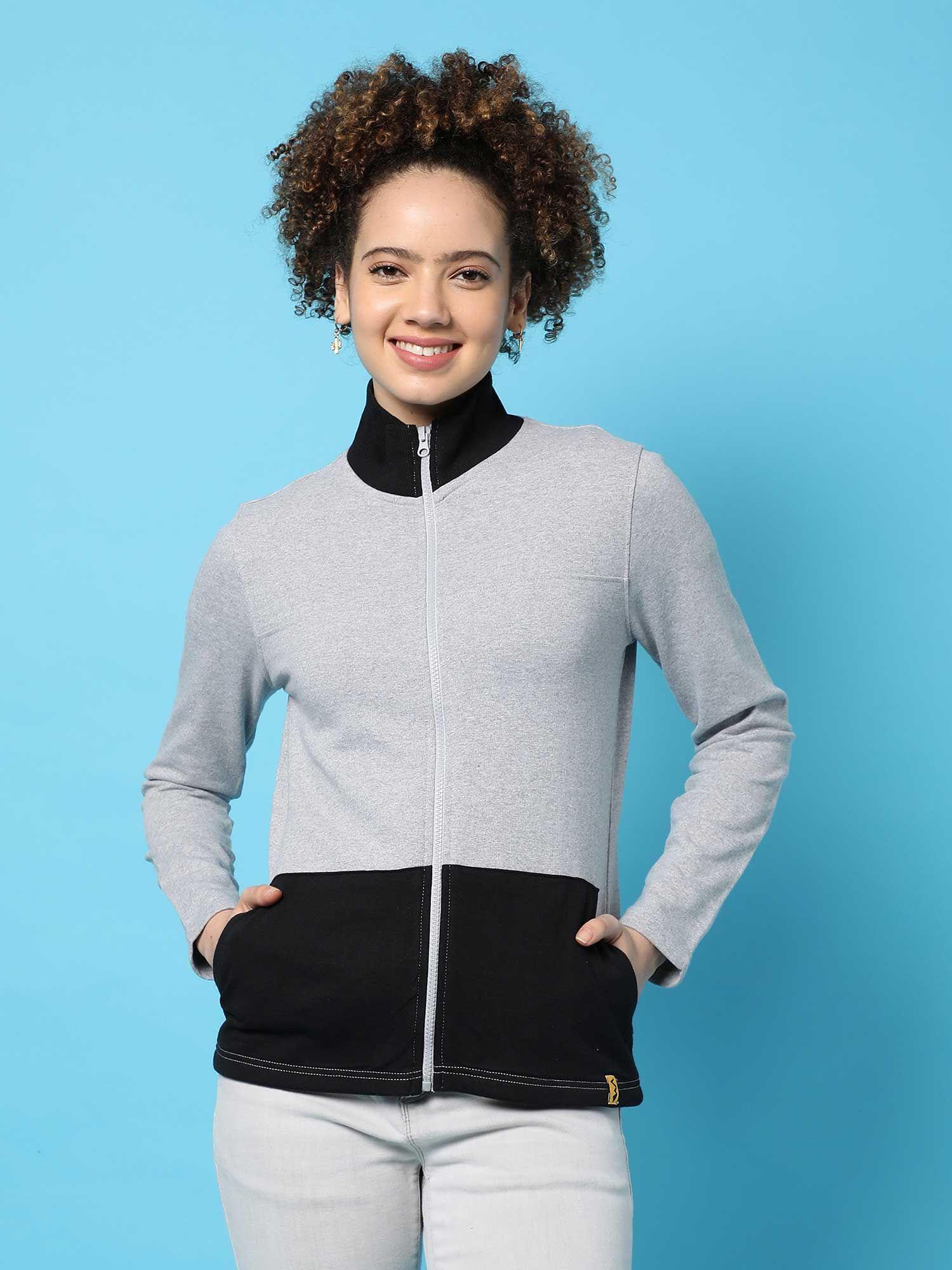 womens grey solid cotton jacket