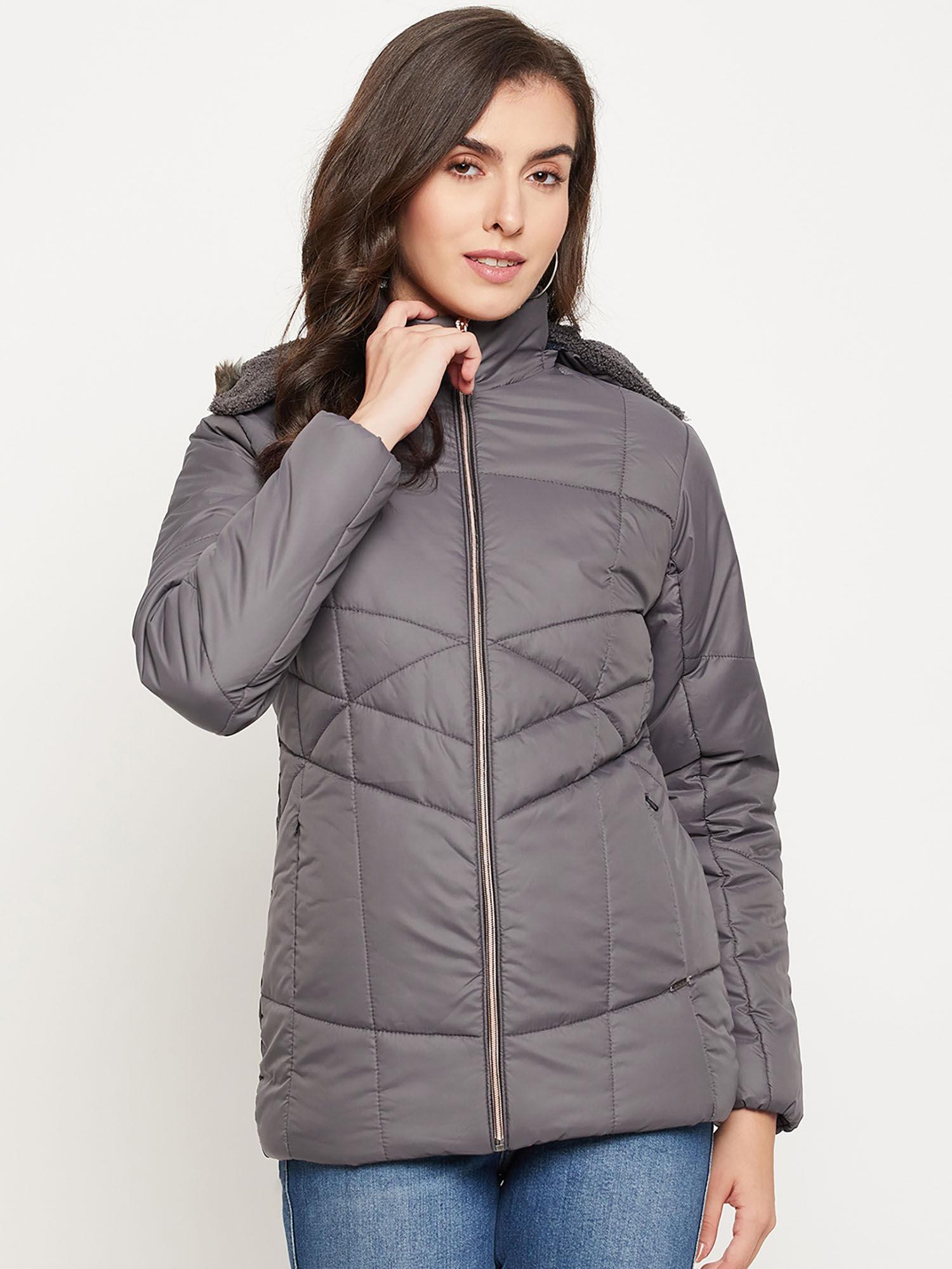 womens grey solid zipper jacket