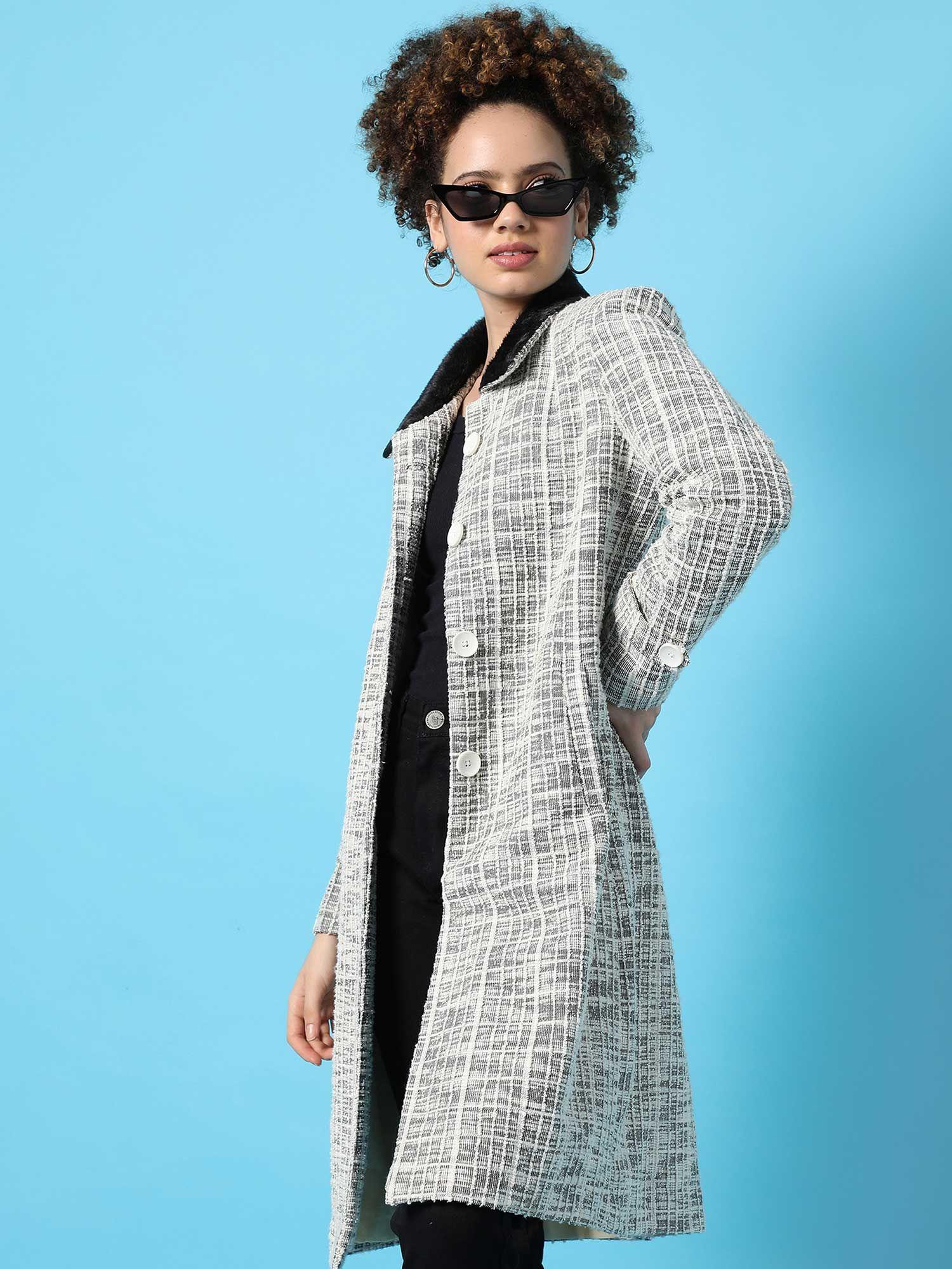 womens grey textured long coat