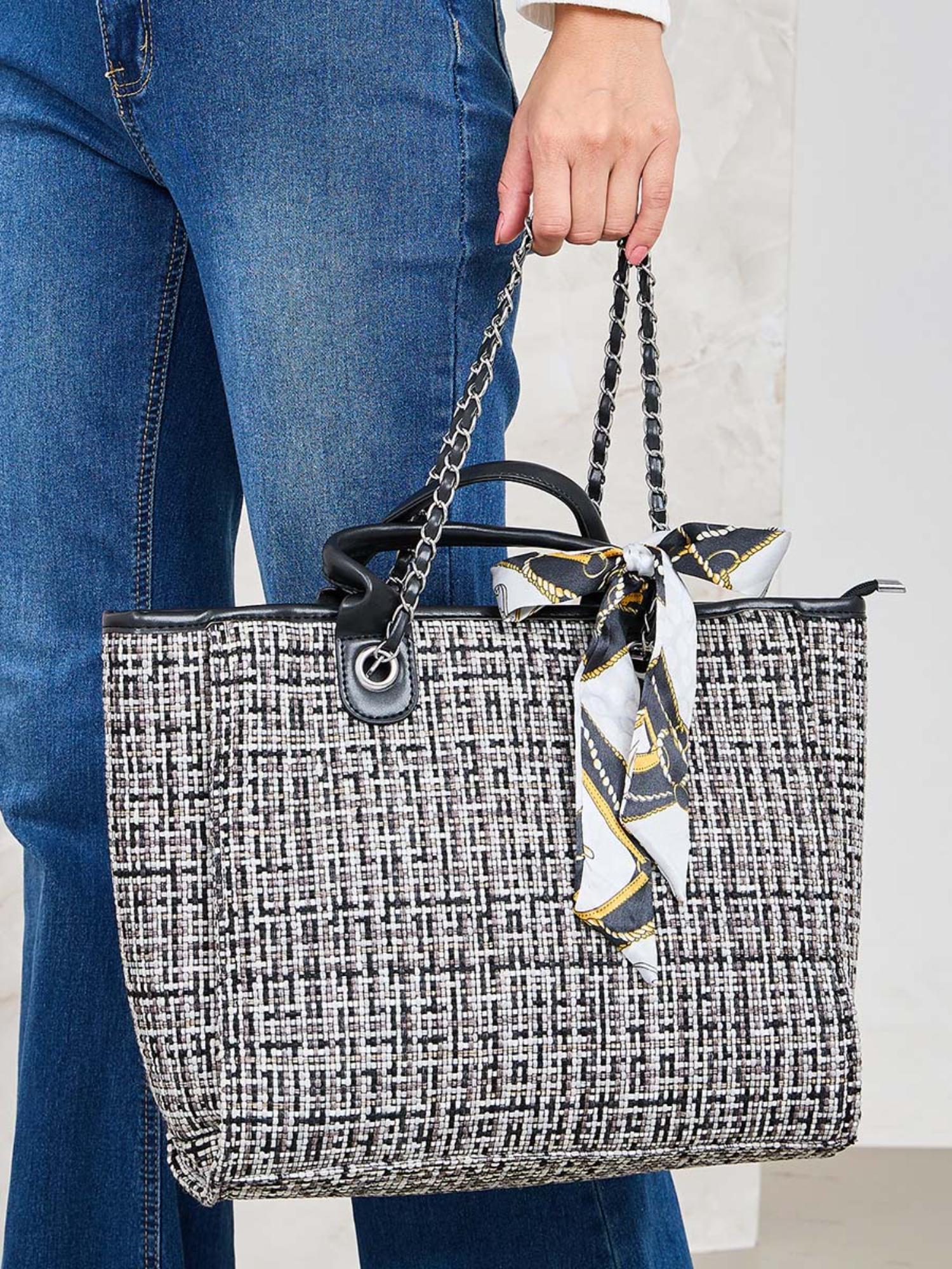 womens grey tweed shopper polyester tote bag