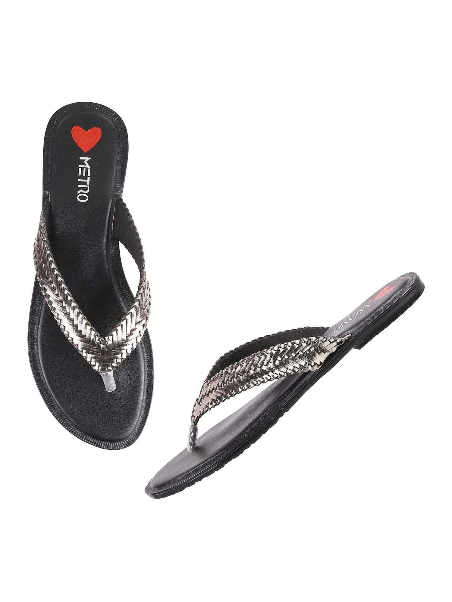 womens gun metal flat chappalsmetro solid gun metal slippers