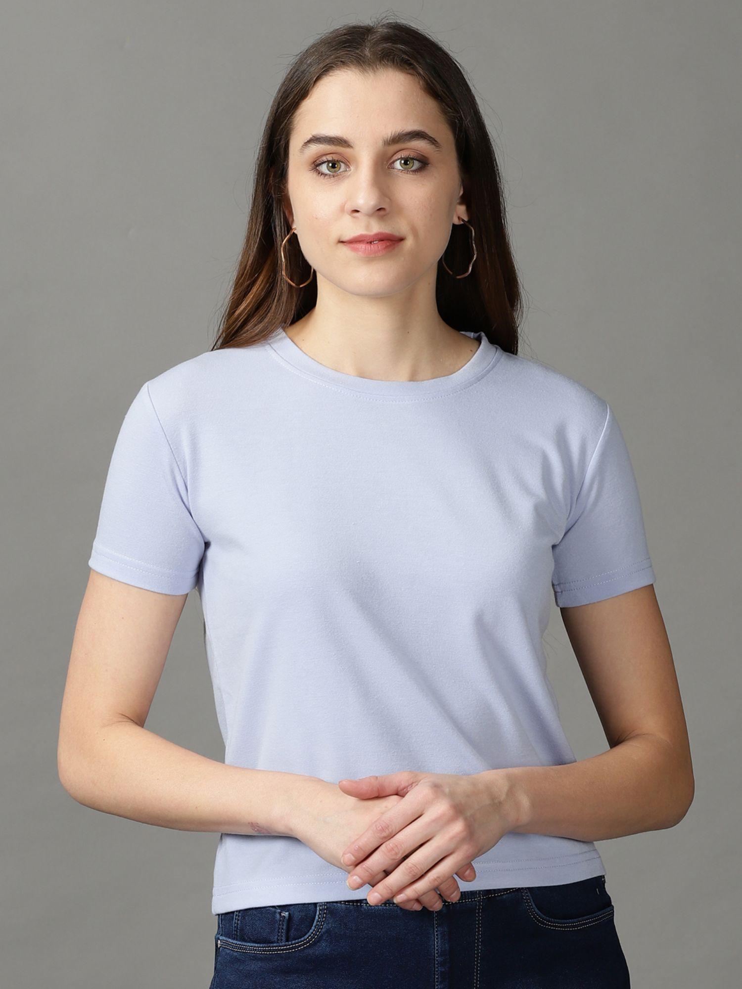 womens half sleeves round neck blue solid t-shirt